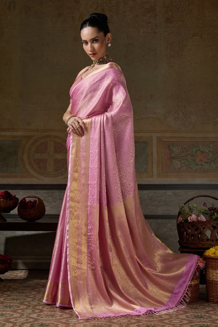 Buy MySilkLove Dusty Rose Pink Woven Kanjivaram Saree Online