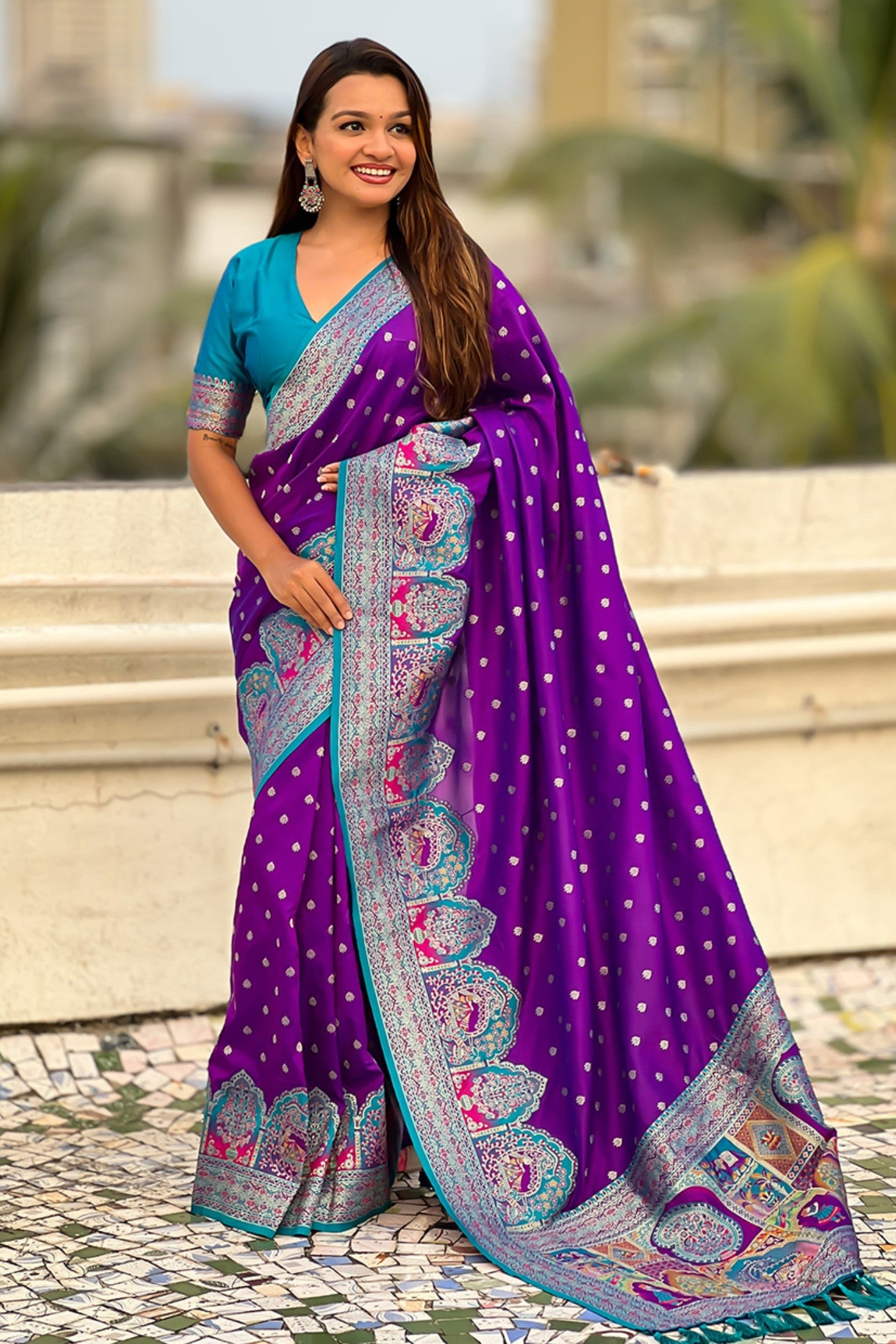 Buy MySilkLove Brinjal Purple Woven Banarasi Saree Online