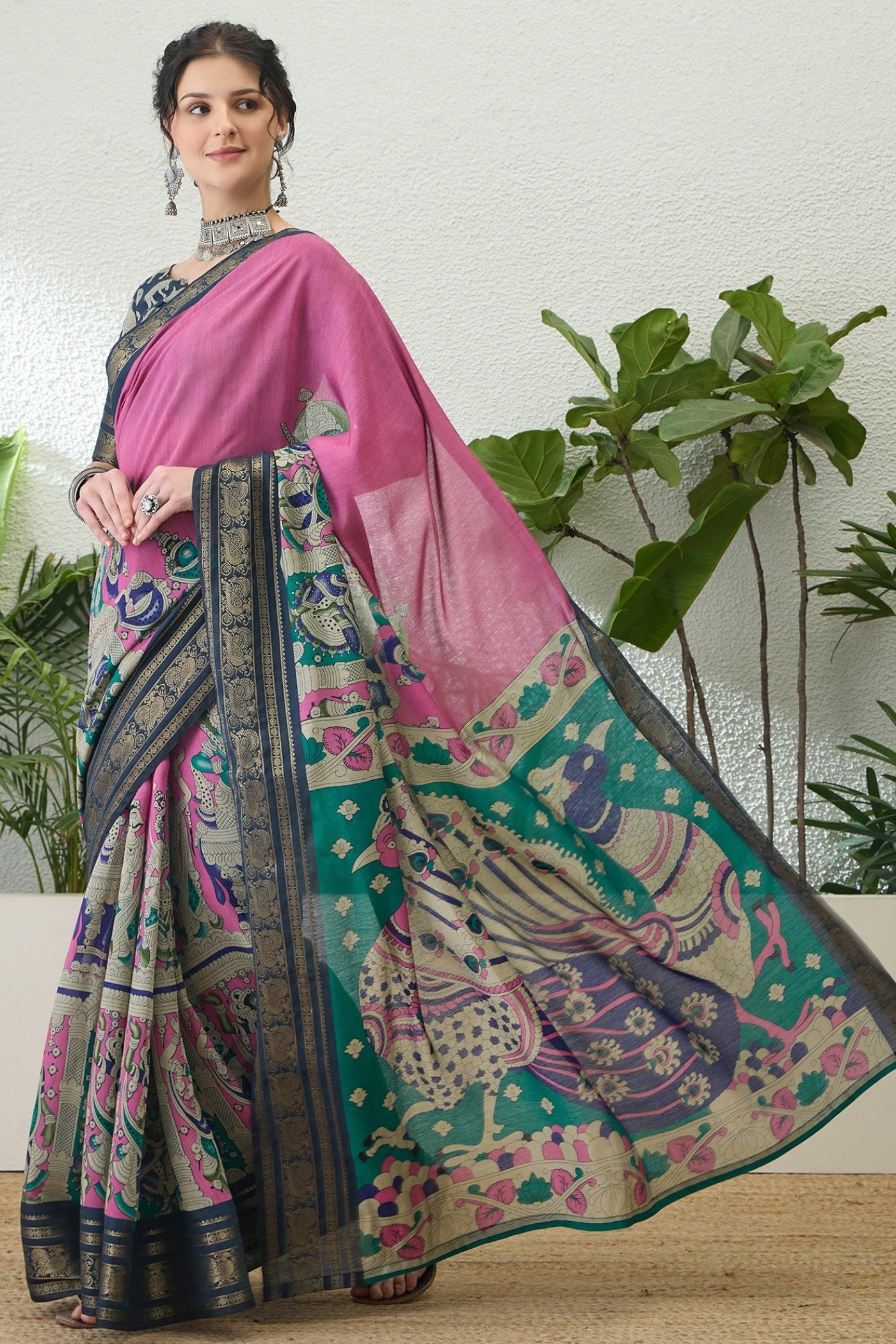 Buy MySilkLove Lotus Pink Printed Cotton Saree Online