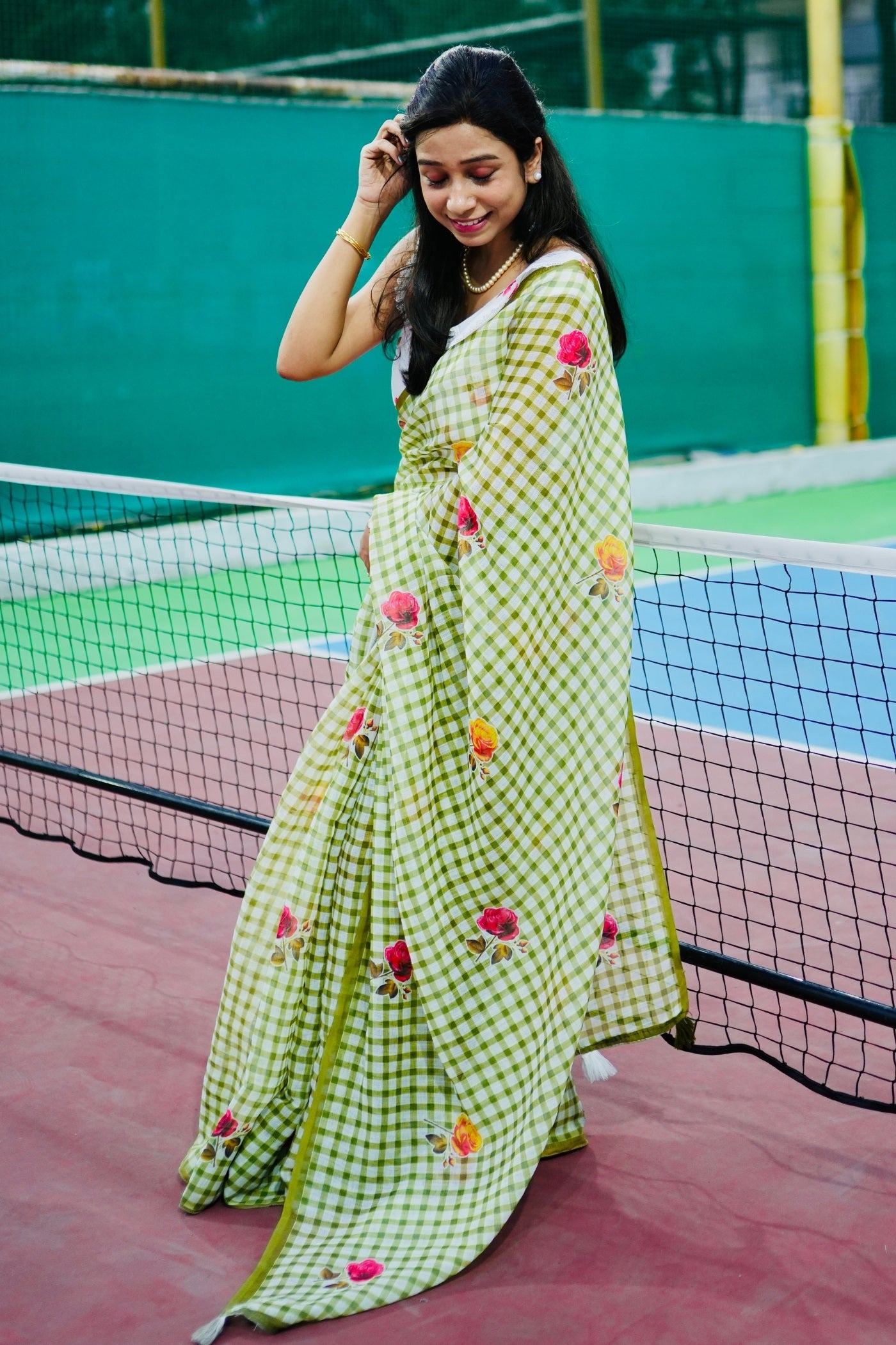 Buy MySilkLove Apple Green Soft Linen Cotton Printed Saree Online