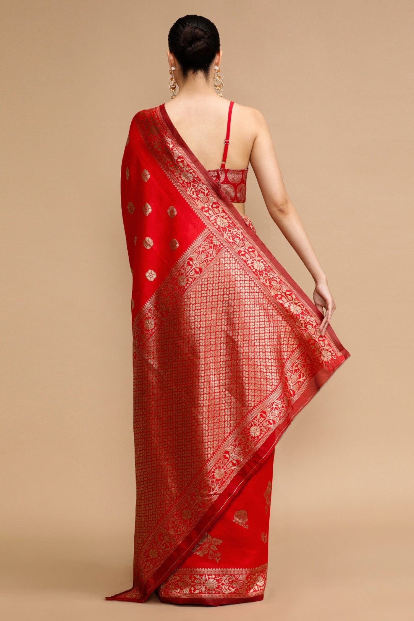 Buy MySilkLove Vermilion Red Woven Jacquard Lichi Silk Saree Online