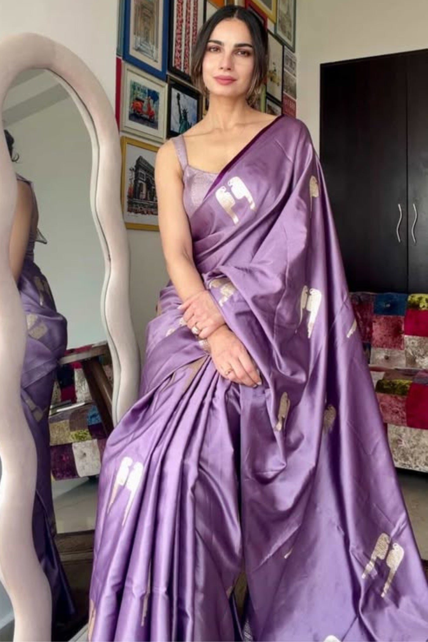 Buy MySilkLove Grape Purple Handloom Satin Soft Silk Saree Online