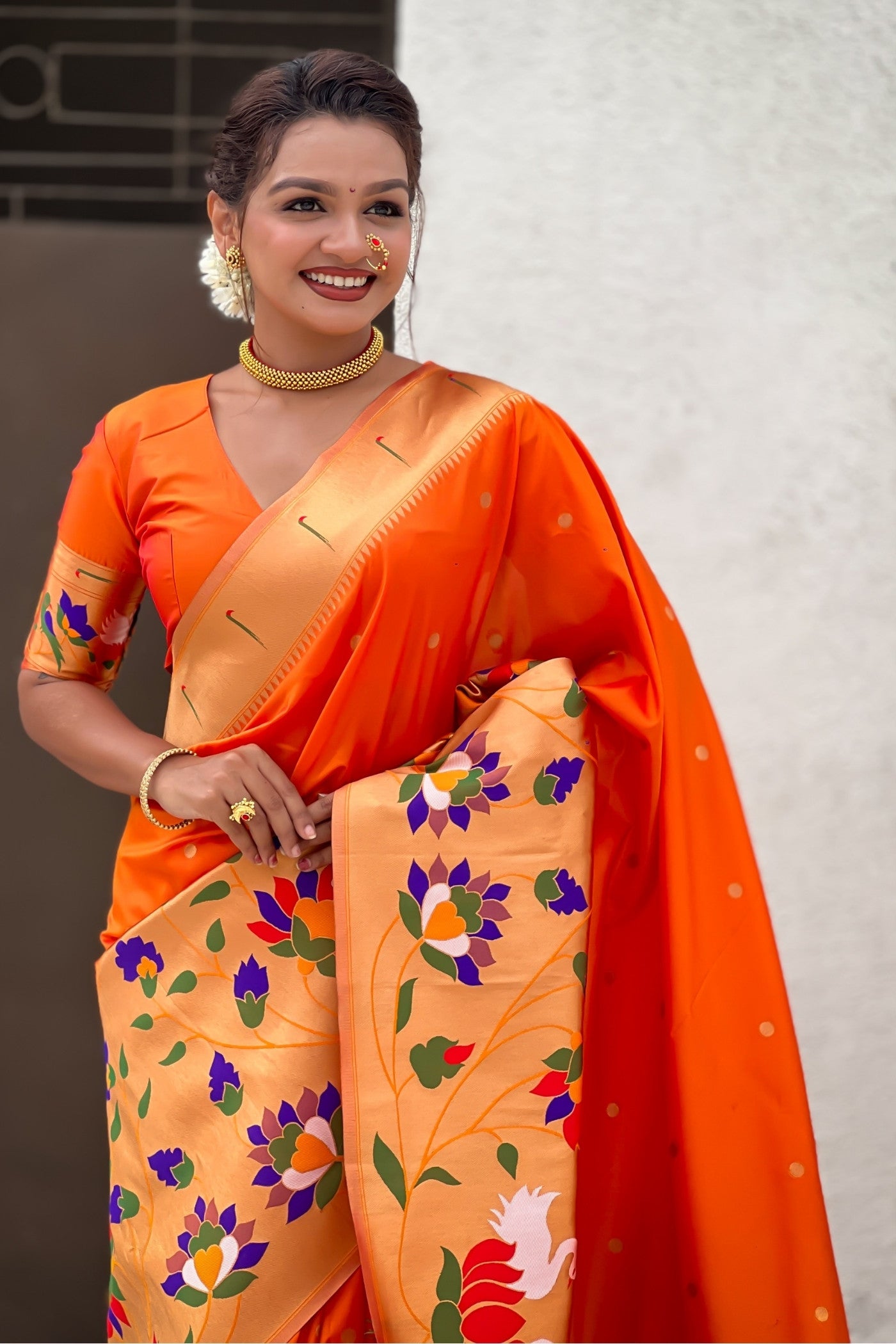 Buy MySilkLove Princeton Orange Woven Paithani Saree Online