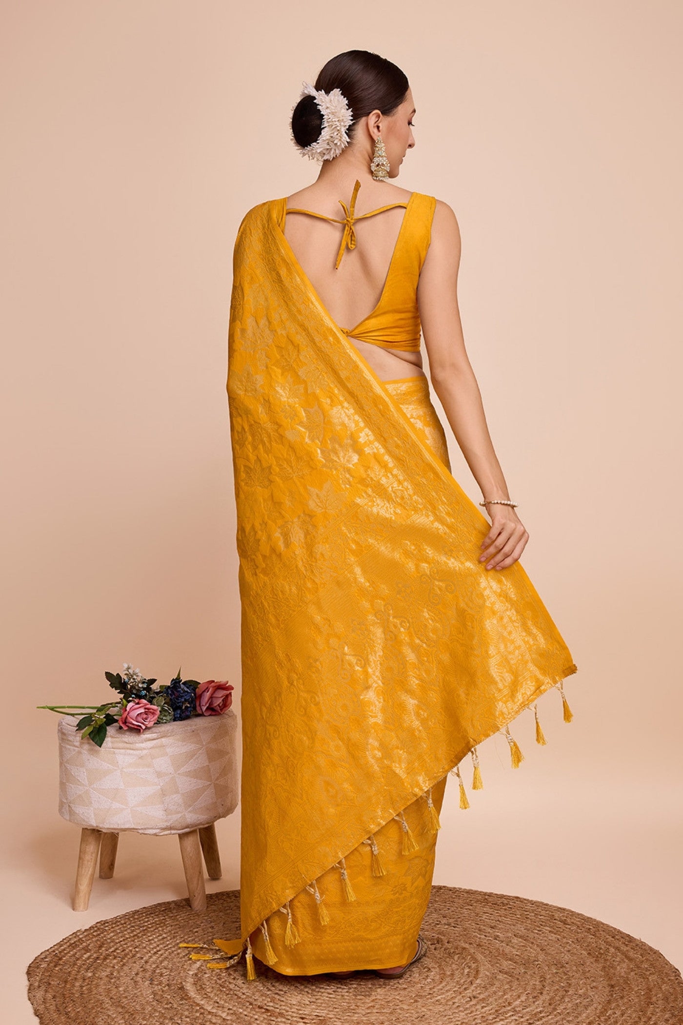 Buy MySilkLove Mikado Yellow Banarasi Soft Silk Saree Online
