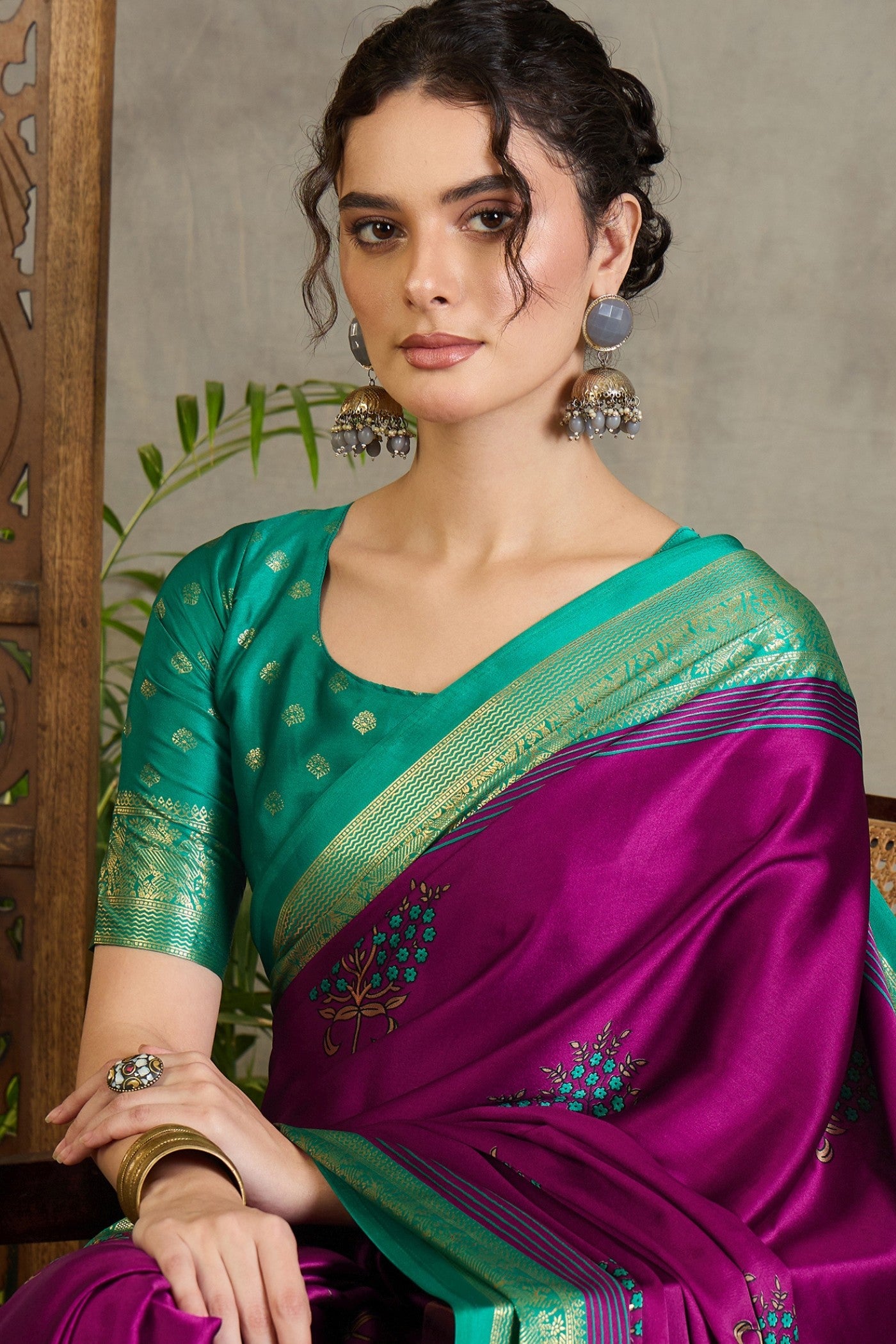 Buy MySilkLove Haze Purple and Green Printed Satin Crepe Silk Saree Online