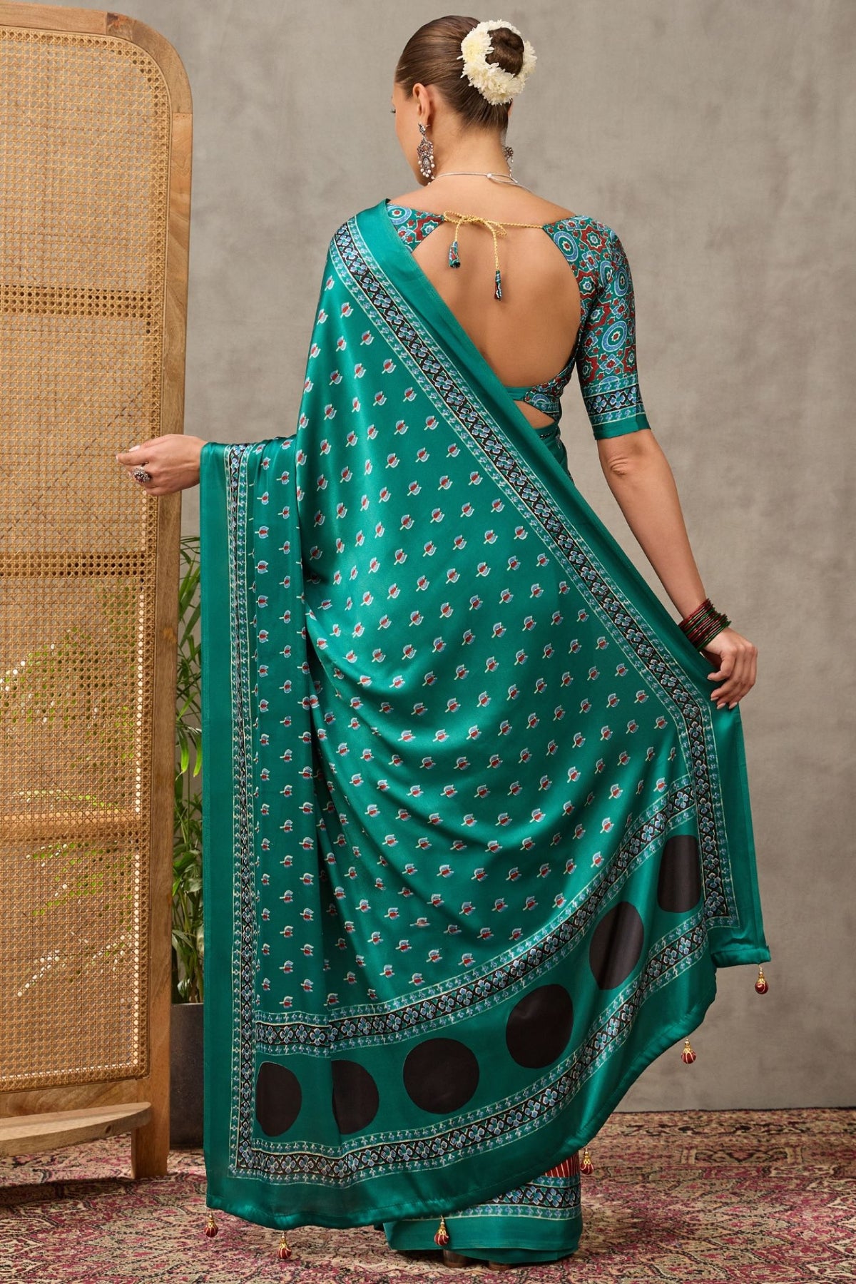 Buy MySilkLove Mint Green and Brown Modal Satin Printed Silk Saree Online