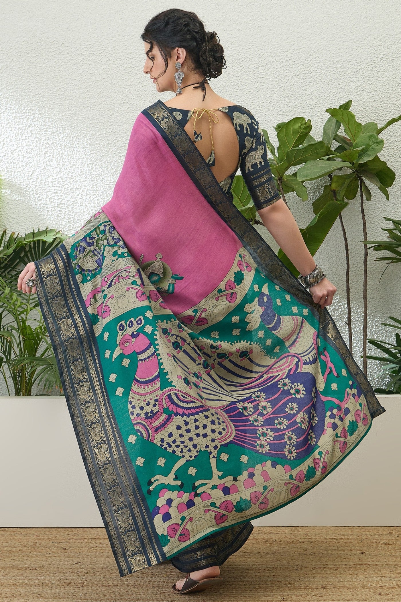 Buy MySilkLove Lotus Pink Printed Cotton Saree Online