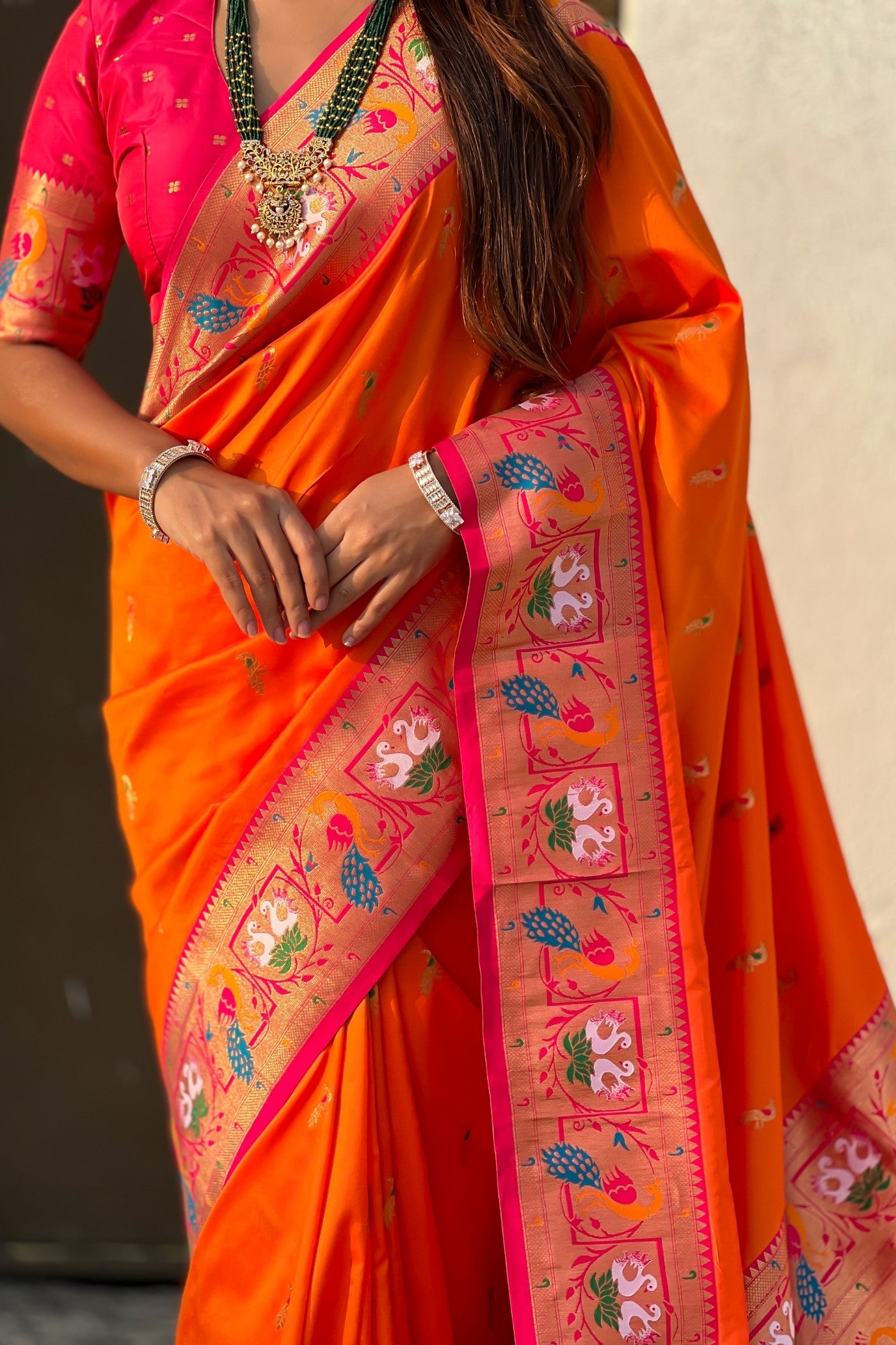 Buy MySilkLove Copper Orange Zari Woven Paithani Saree Online