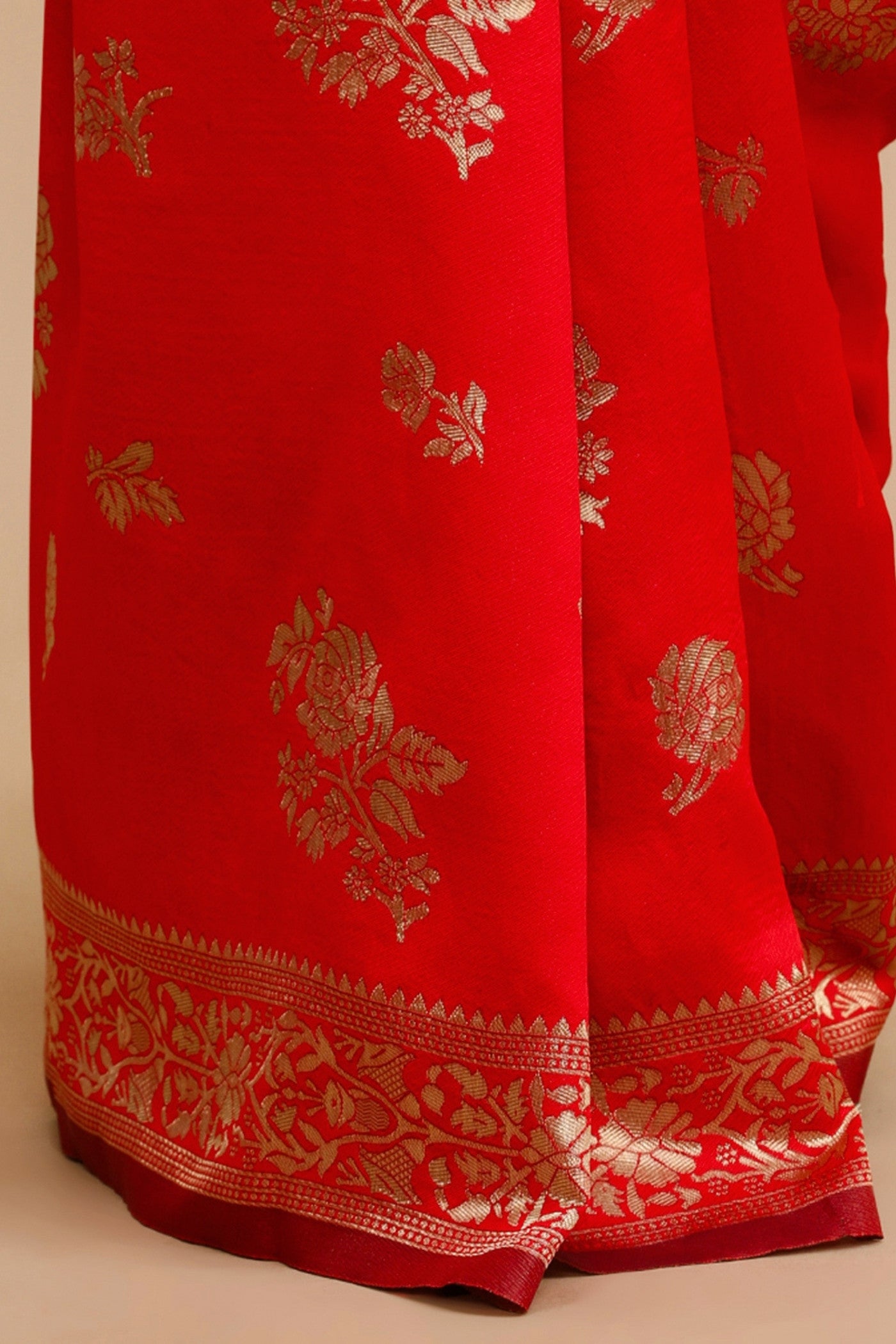 Buy MySilkLove Vermilion Red Woven Jacquard Lichi Silk Saree Online