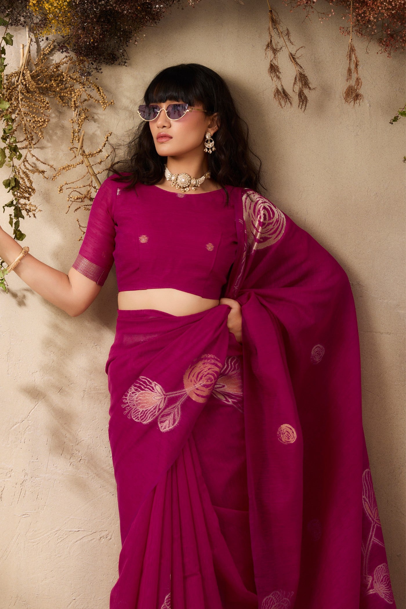 Buy MySilkLove Salmon Pink Munga Handloom Cotton Saree Online