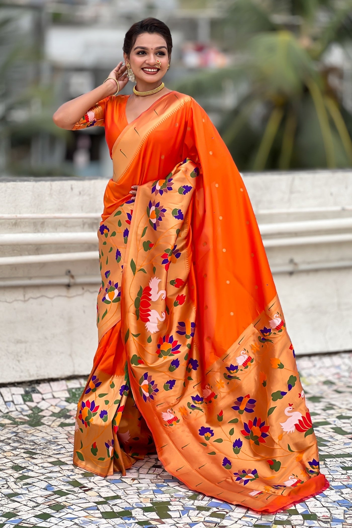 Buy MySilkLove Princeton Orange Woven Paithani Saree Online