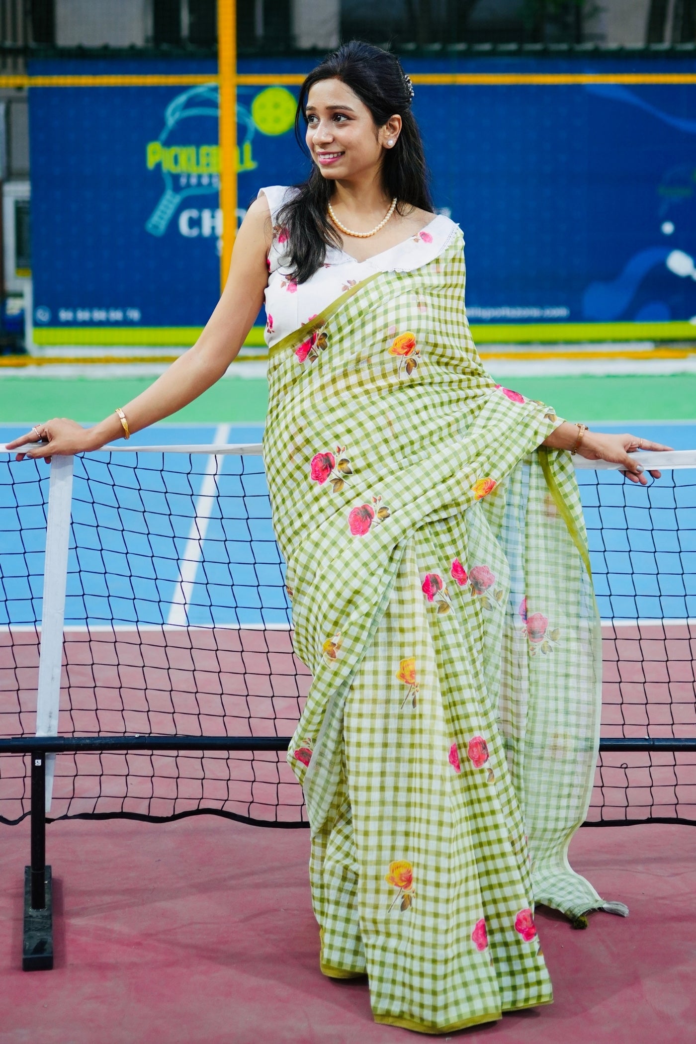 Buy MySilkLove Apple Green Soft Linen Cotton Printed Saree Online