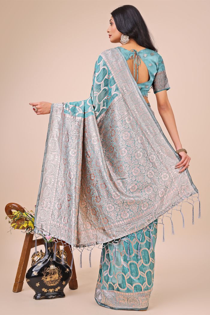 Buy MySilkLove Sky Blue Linen Cotton Saree Online