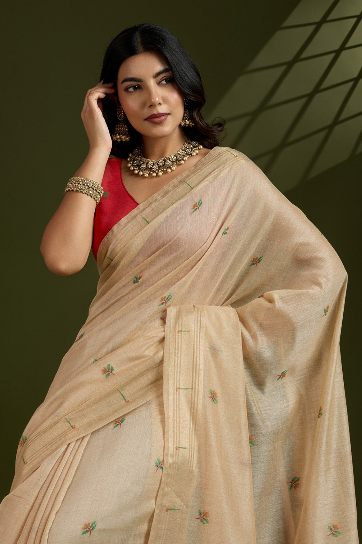 MySilkLove Autumn Cream Woven Muga Cotton Paithani Saree