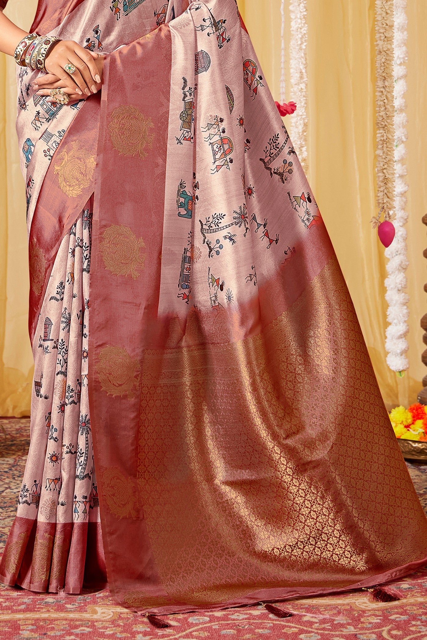 Buy MySilkLove Timber Brown Kalamkari Printed Saree Online