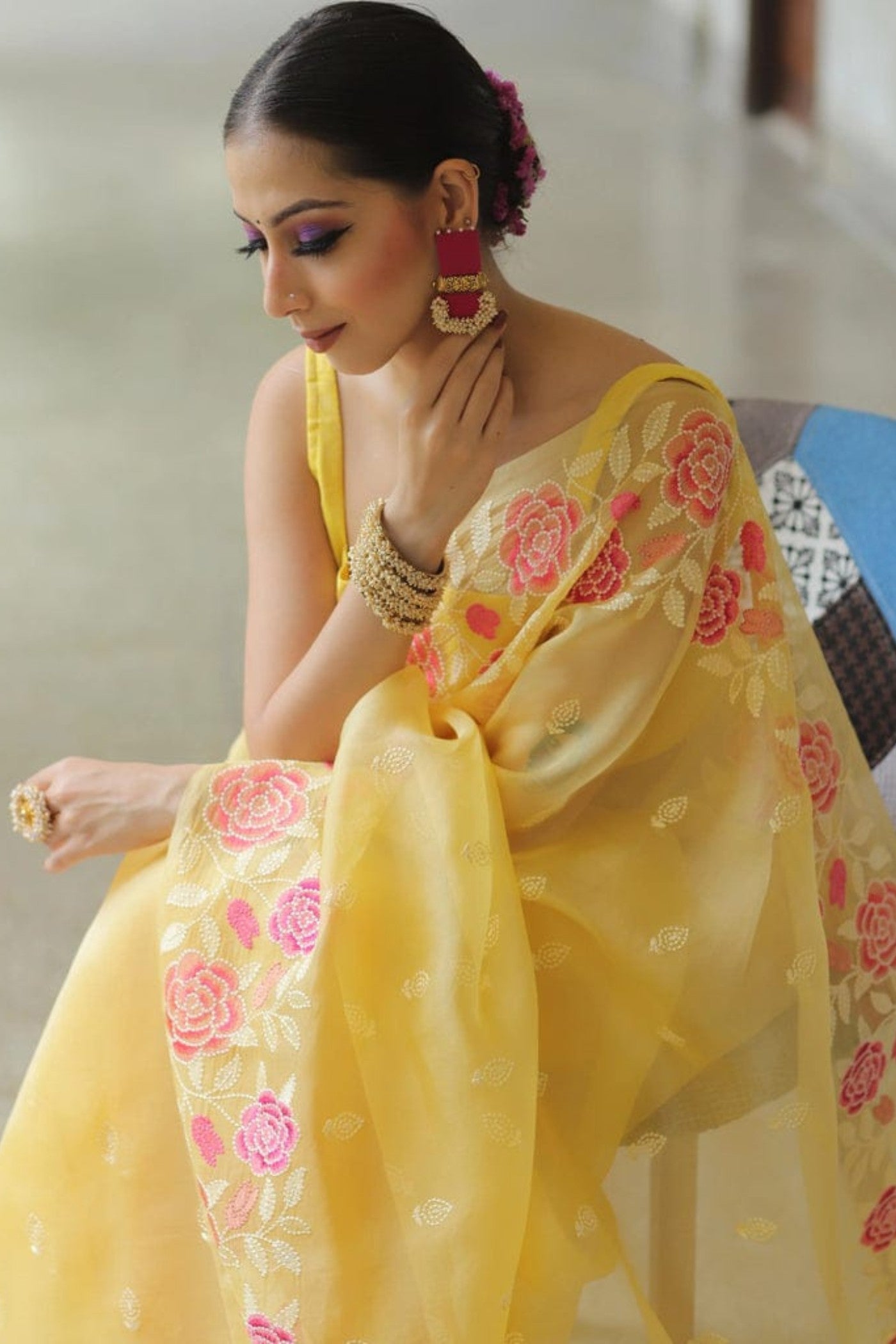 Buy MySilkLove Zest Yellow Organza Partywar Saree Online