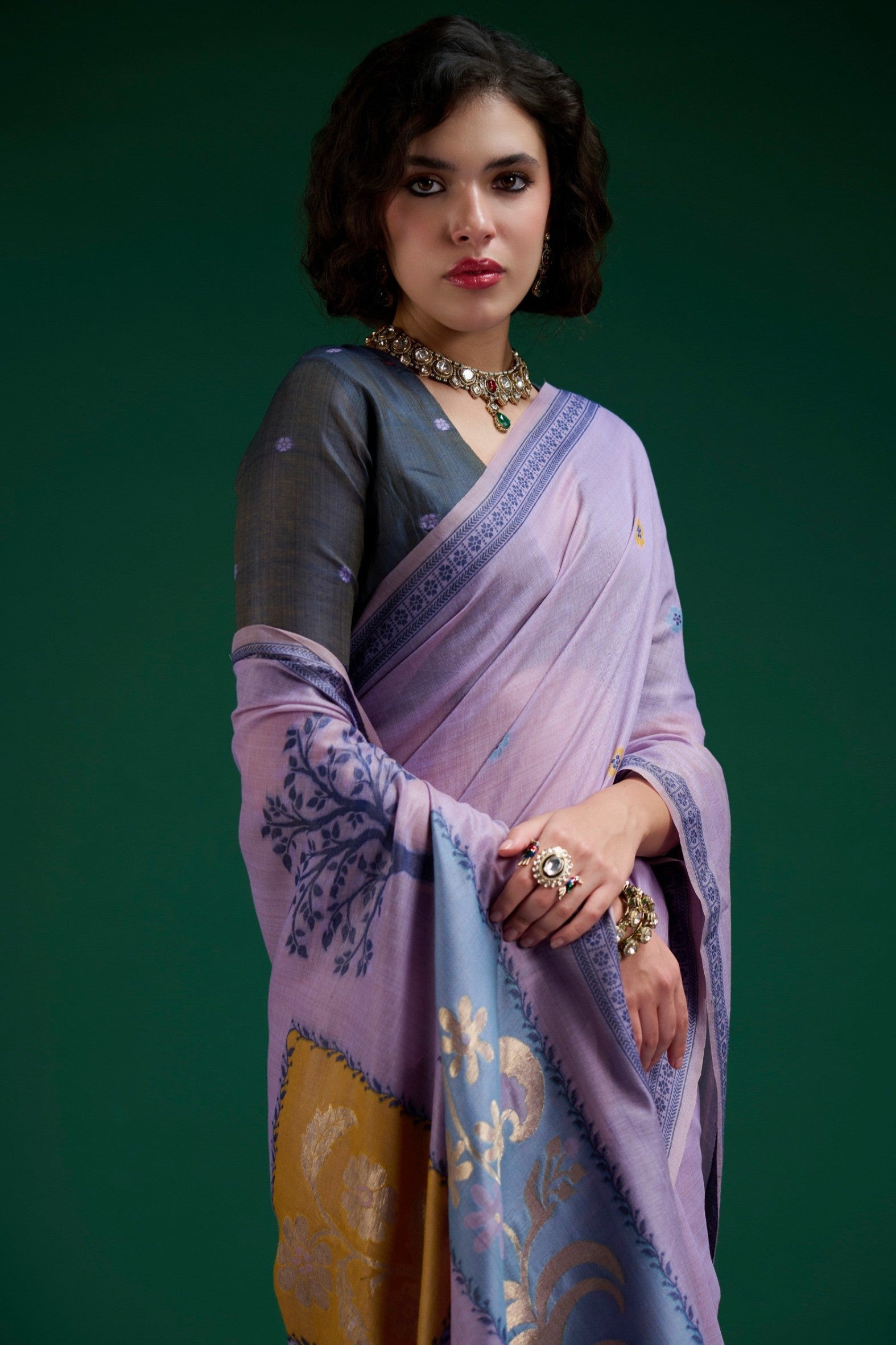 Buy MySilkLove Boysenberry Purple Jamdani Woven Muga Cotton Saree Online