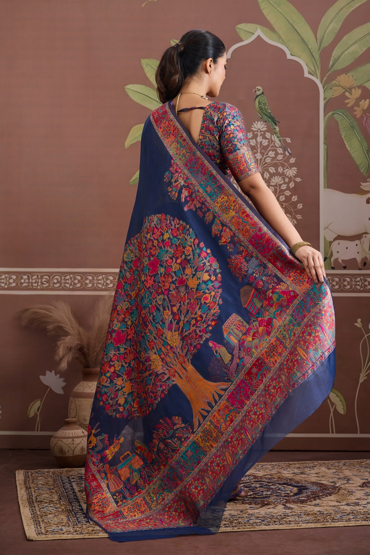 Buy MySilkLove Navy Blue Kashmiri Handllom Jamewar Saree Online