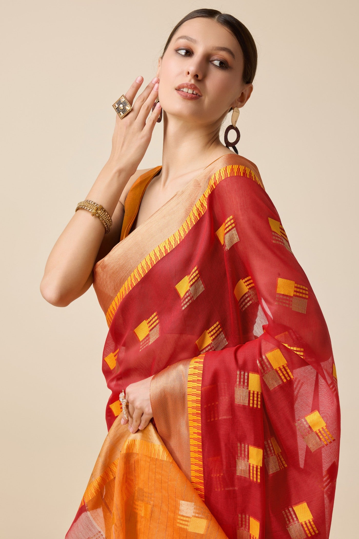 Buy MySilkLove Cherry Red Cotton Soft Silk Saree Online