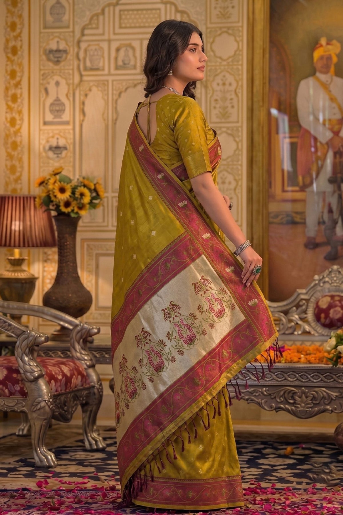 Buy MySilkLove Honey Yellow Woven Tissue Silk Saree Online