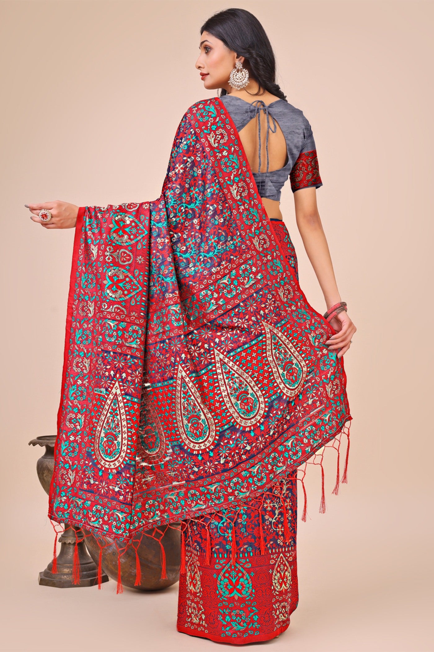 Buy MySilkLove Cornell Pink Woven Pashmina Saree Online