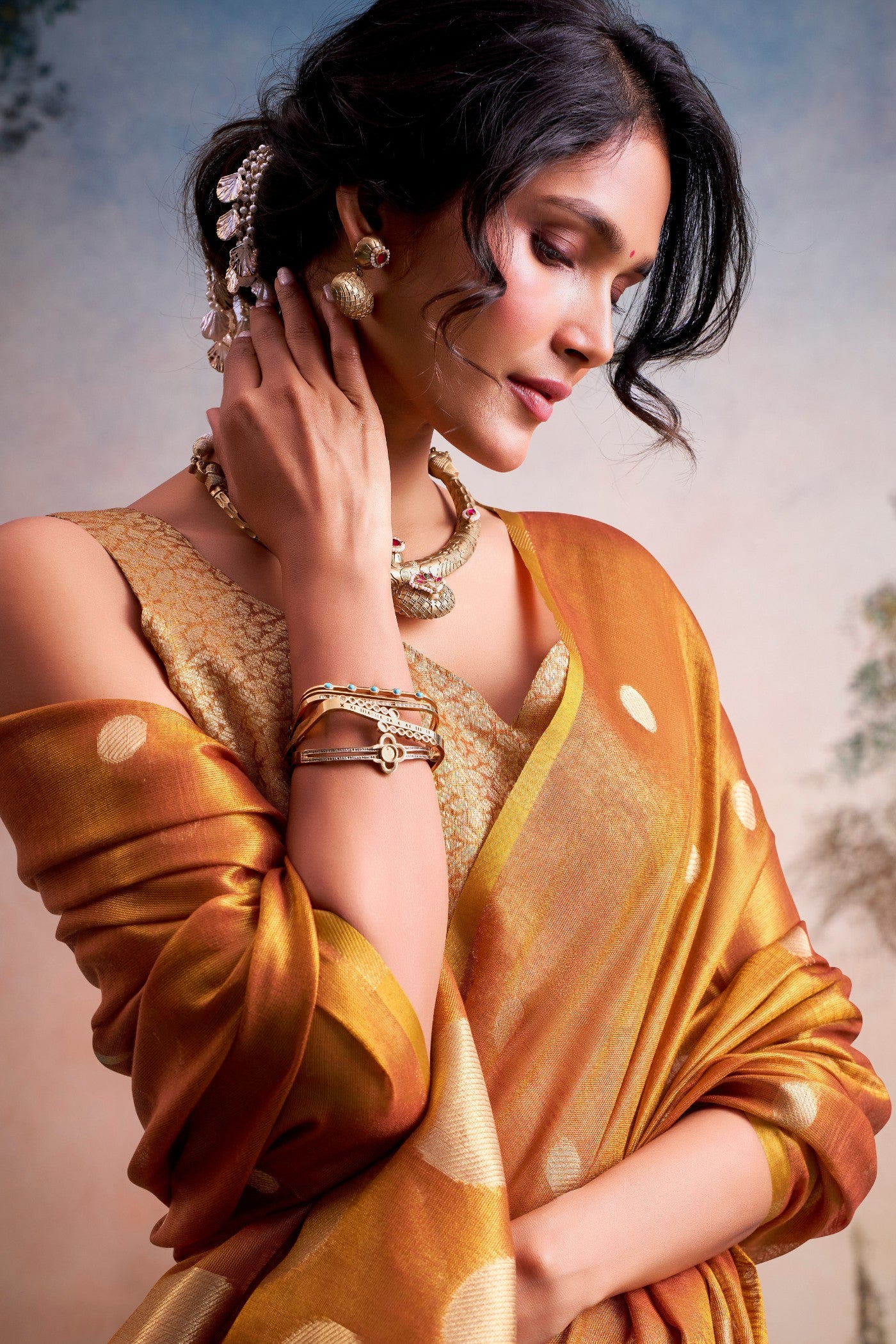 Buy MySilkLove Burnt Sienna Orange Handloom Tissue Saree Online