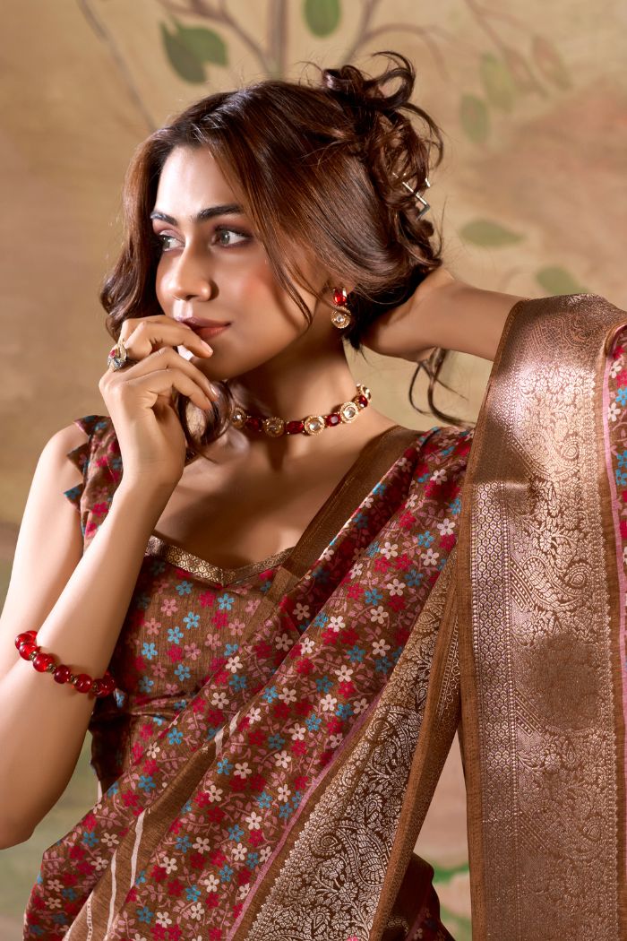 Buy MySilkLove Coco Brown Woven Dola Silk Saree Online