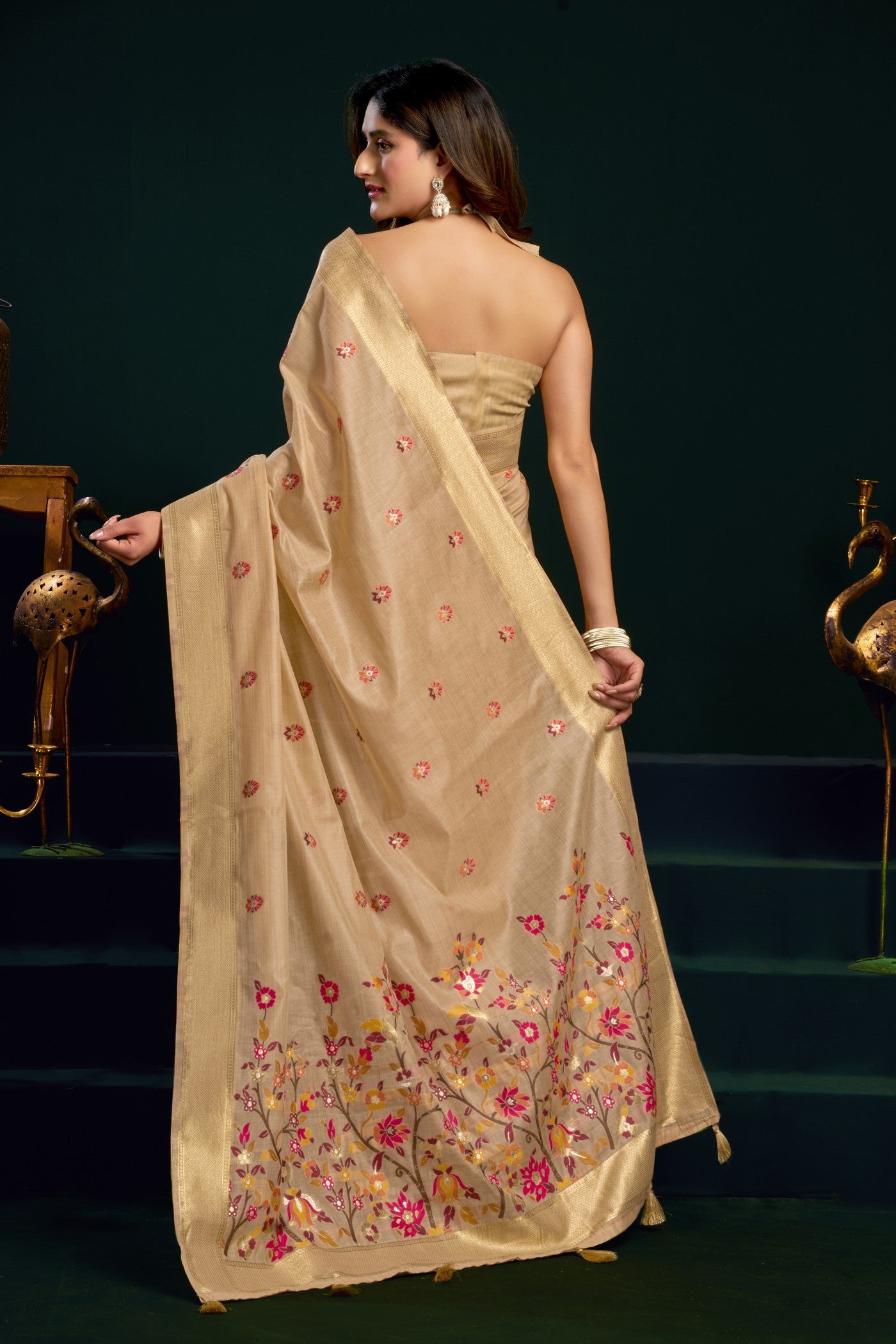 Buy MySilkLove Soft Cream Handloom Muga Cotton Saree Online