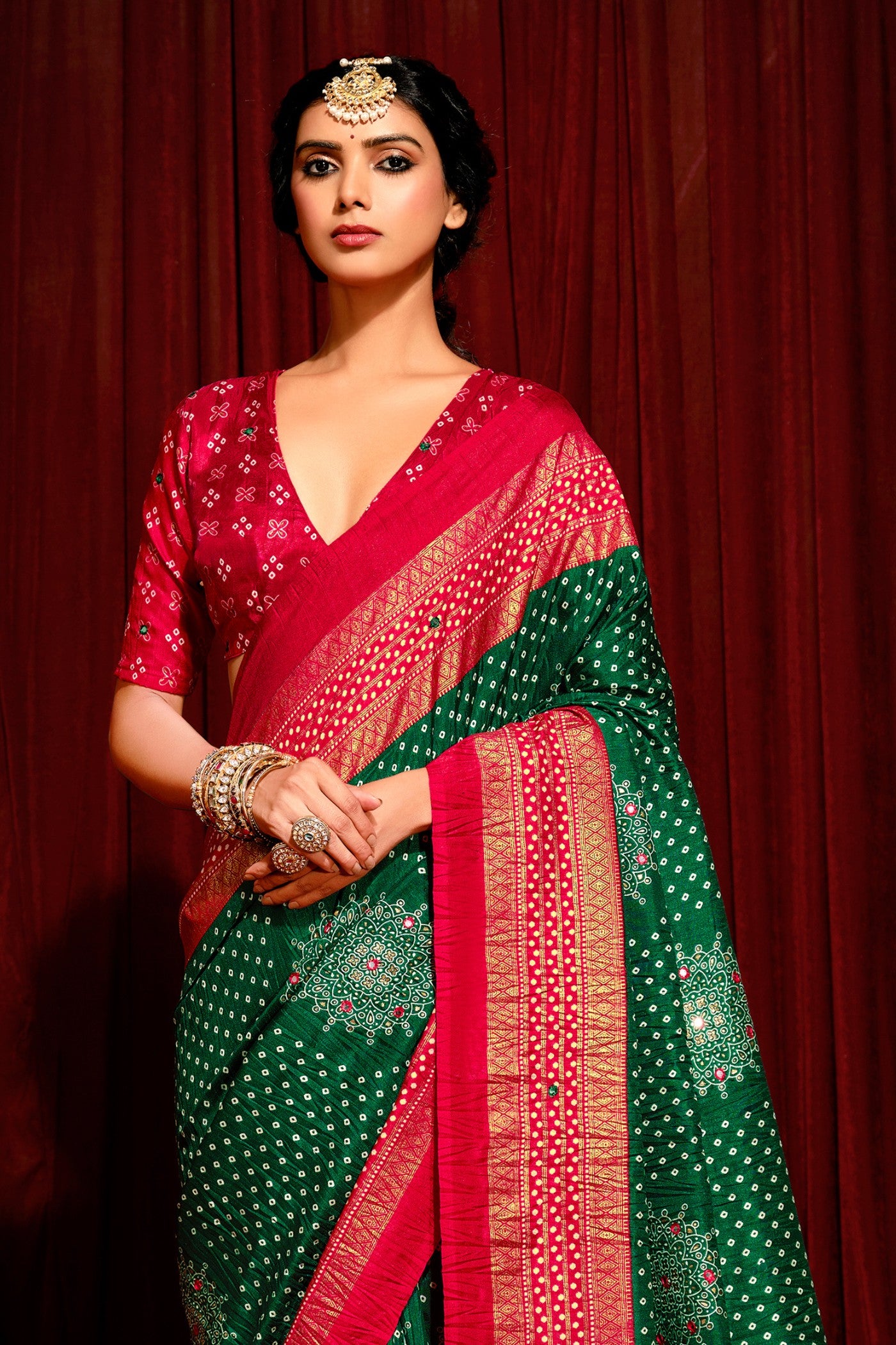 Buy MySilkLove Sage Green Tussar Bandhani Silk Saree Online