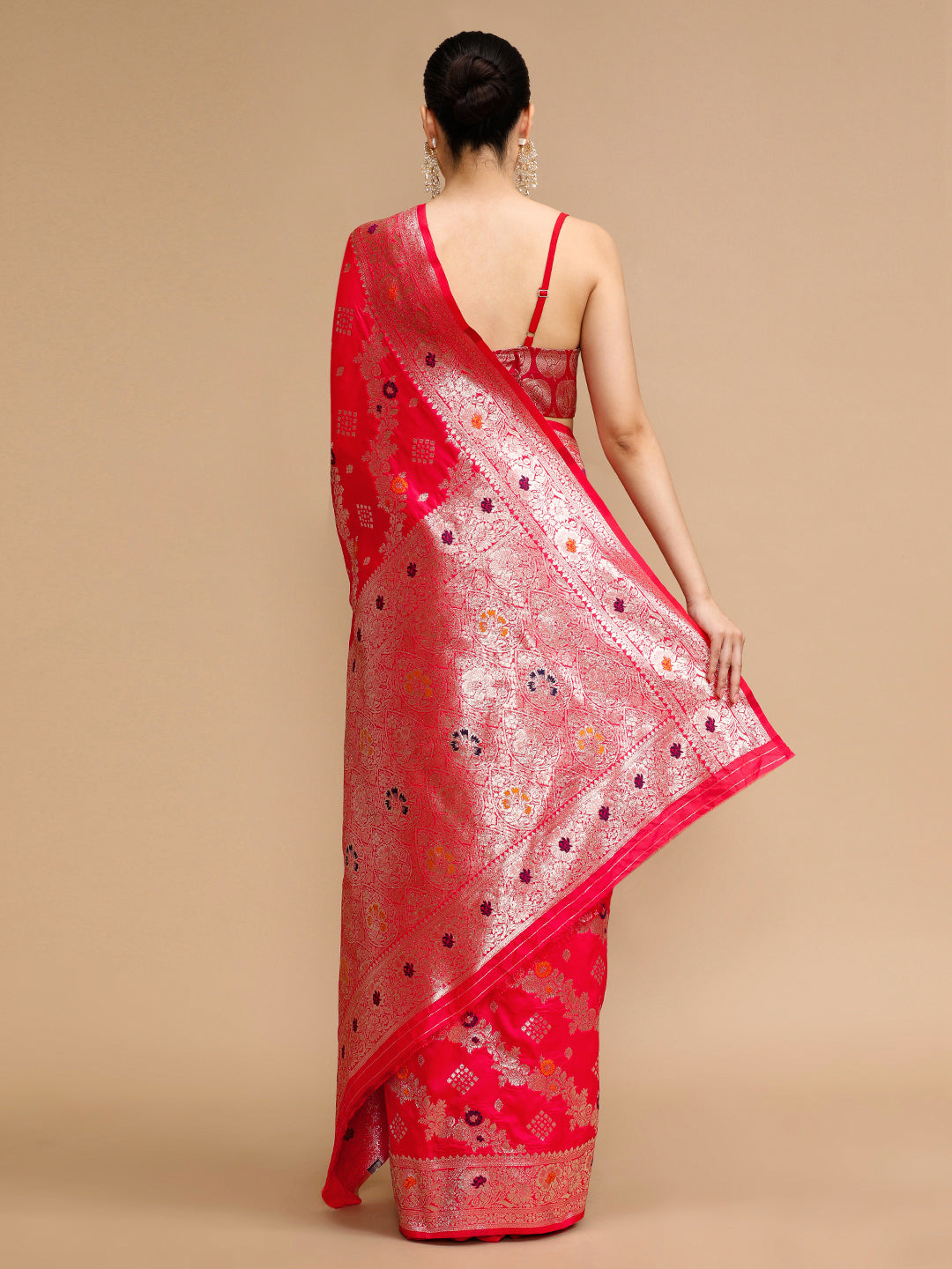 Buy MySilkLove Rosewood Pink Woven Jacquard Lichi Silk Saree Online