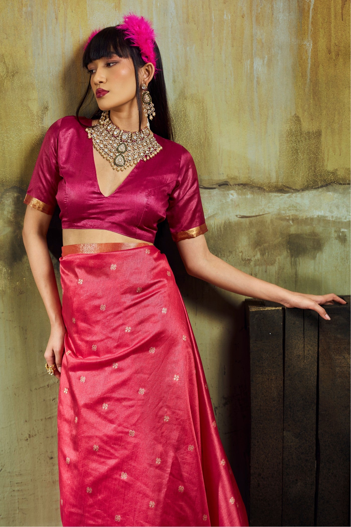 Buy MySilkLove Fuchsia Pink Tussar Handloom Silk Saree Online