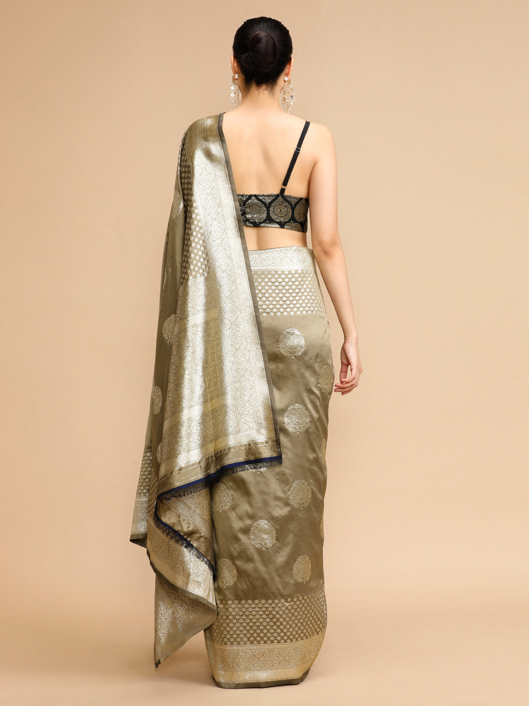 Buy MySilkLove Bronze Gold Woven Jacquard Lichi Silk Saree Online