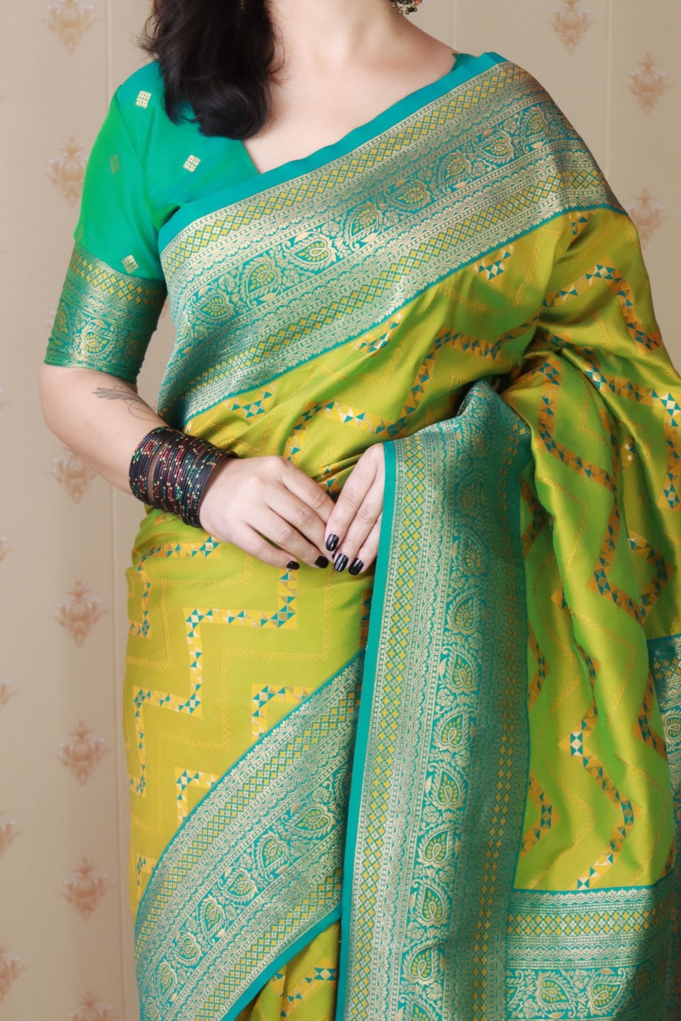 Buy MySilkLove Pear Green Banarasi Handloom Saree Online