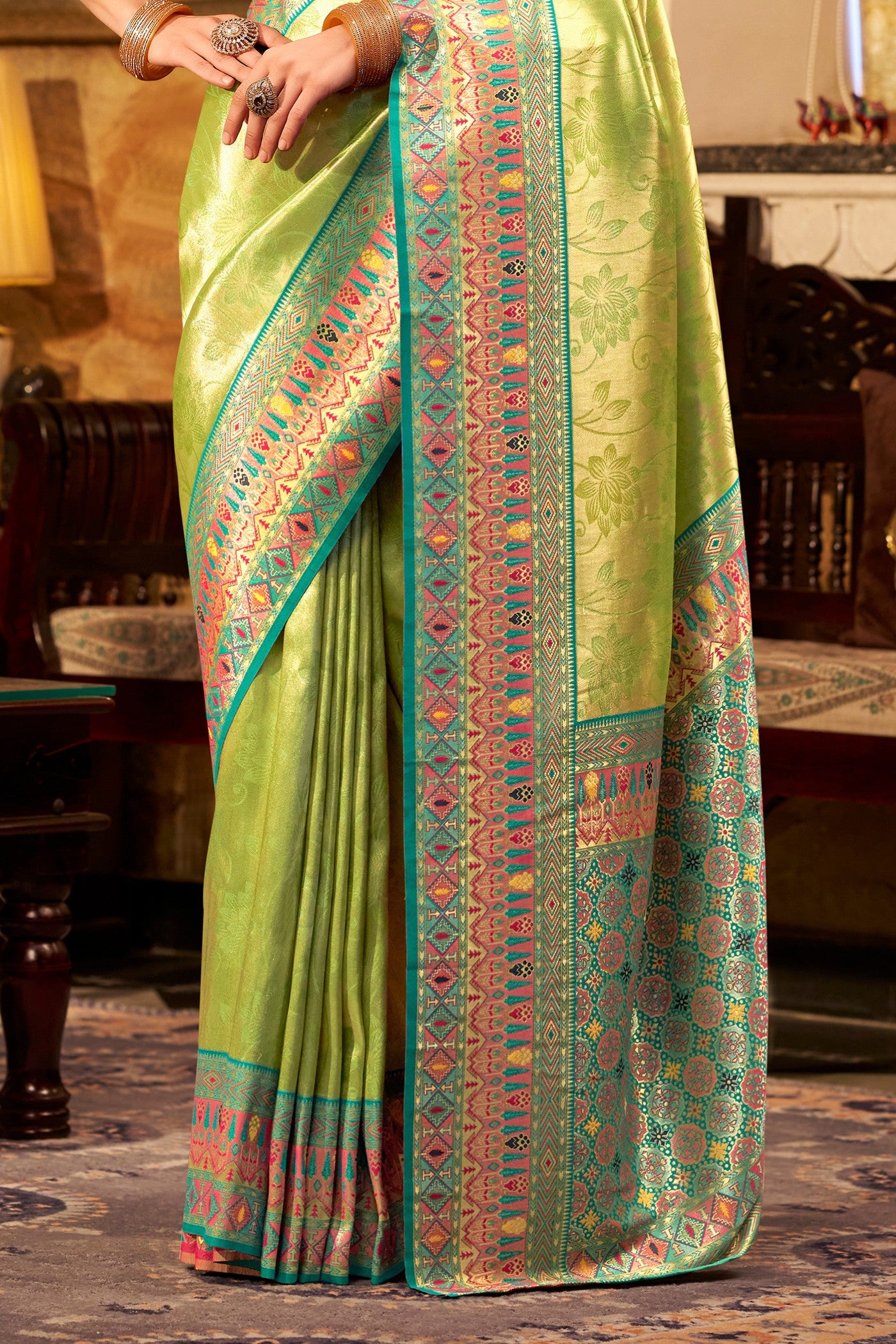 Buy MySilkLove Persian Green Zari Woven Tissue Silk Saree Online