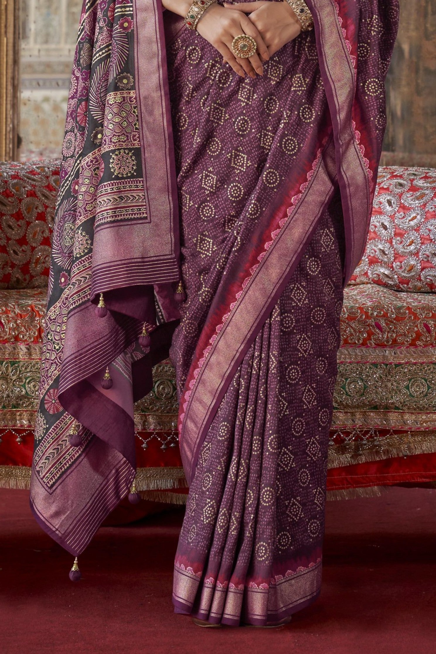 Buy MySilkLove Pansy Purple Printed Banarasi Saree Online