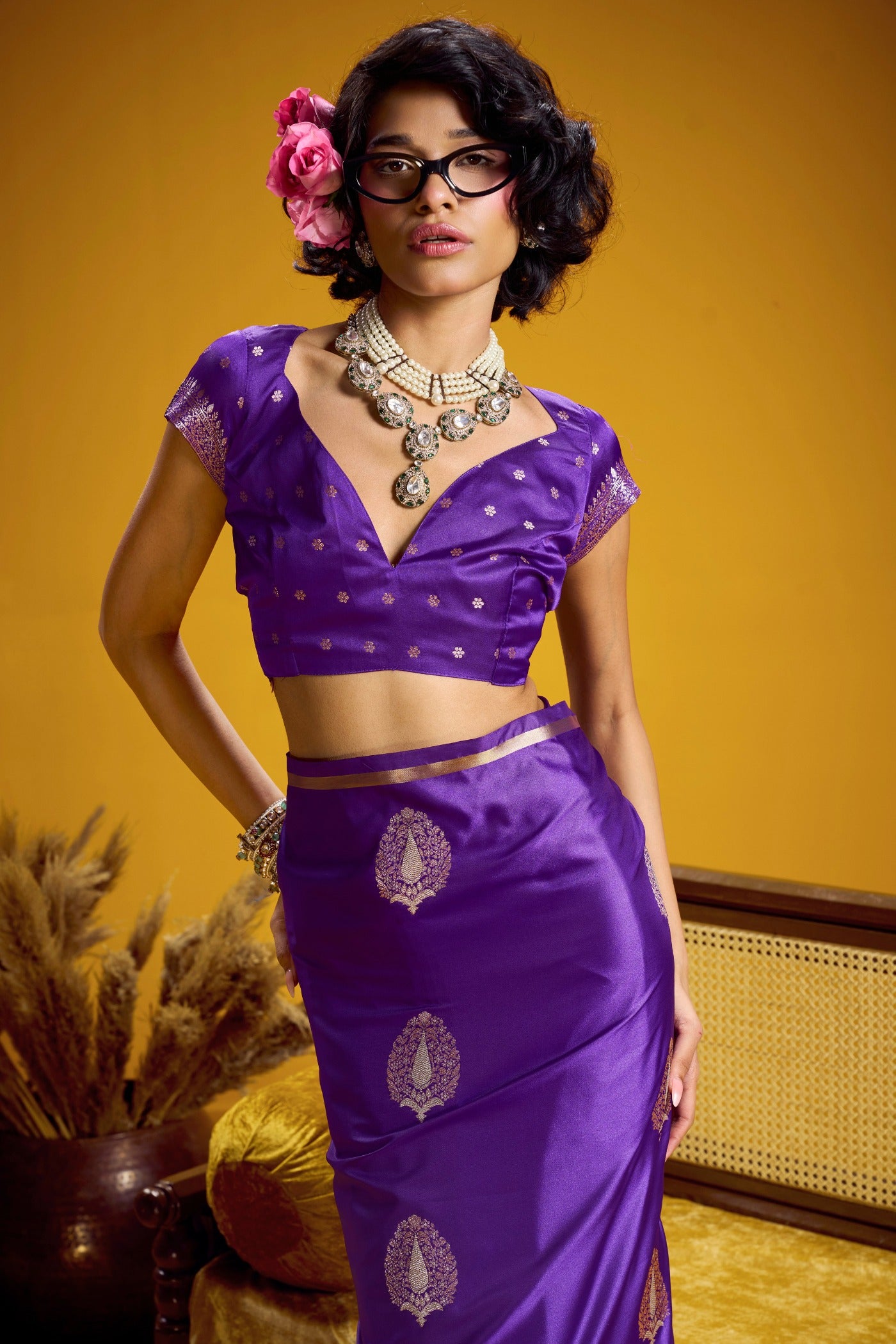 Buy MySilkLove Dark Purple Handloom Satin Silk Saree Online