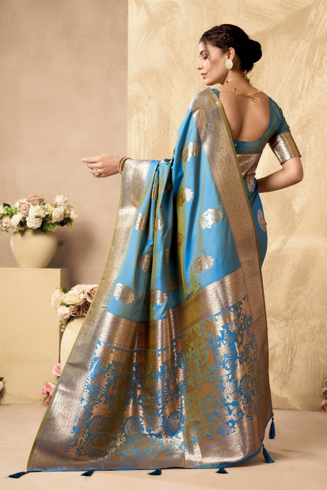 Buy MySilkLove Pigment Blue Woven Banarasi Soft Silk Saree Online