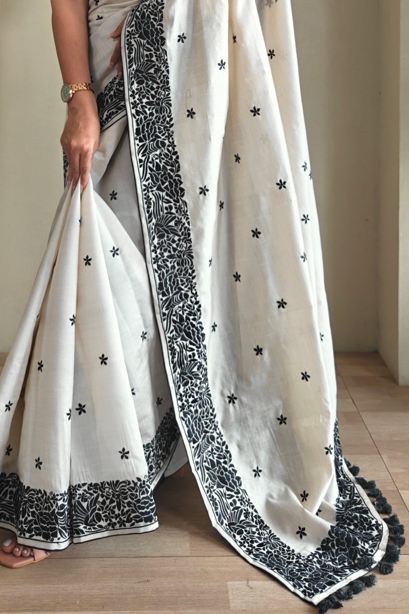 Buy MySilkLove Crystal White Tussar Silk Saree Online