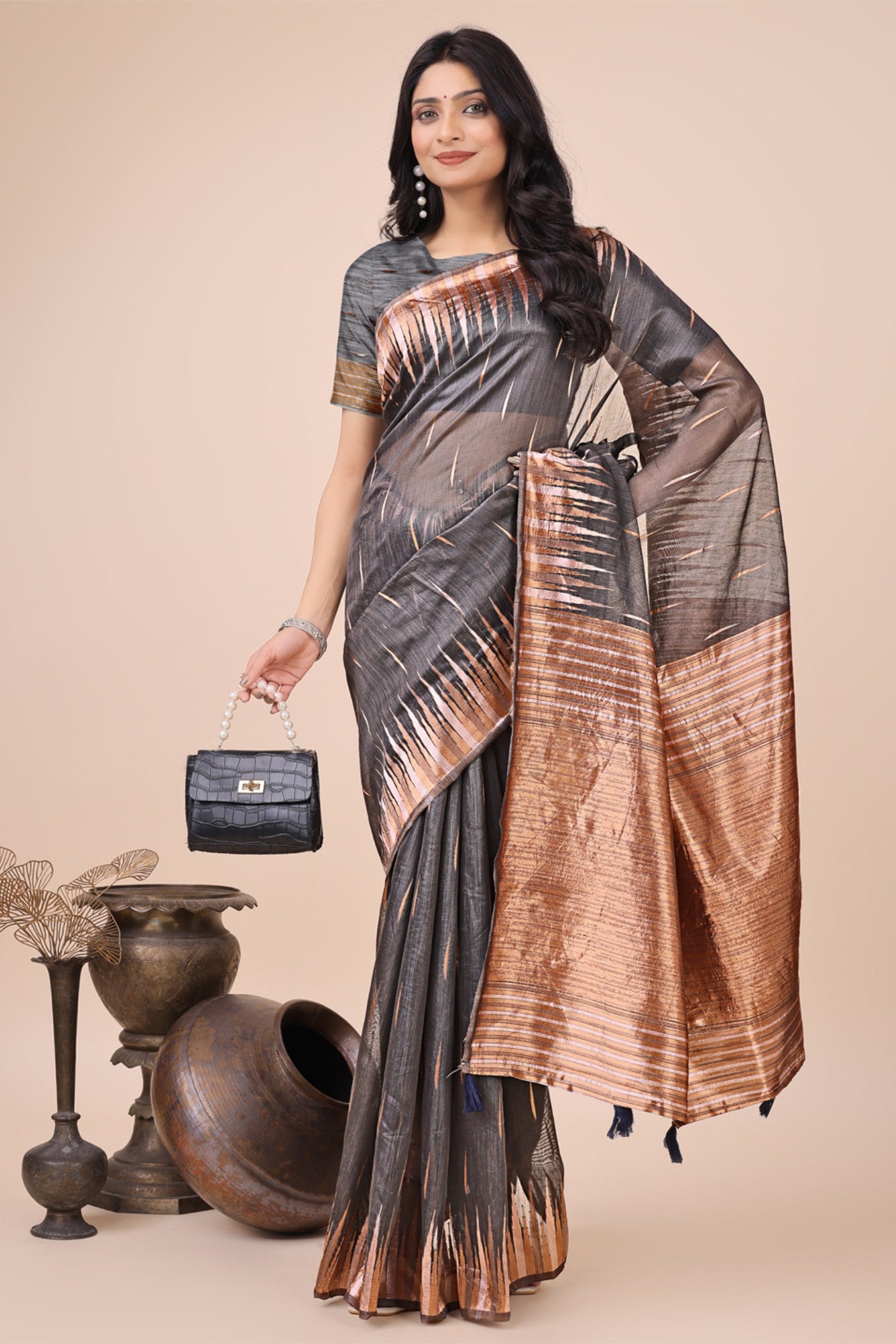 Buy MySilkLove Slate Grey Linen Cotton Saree Online