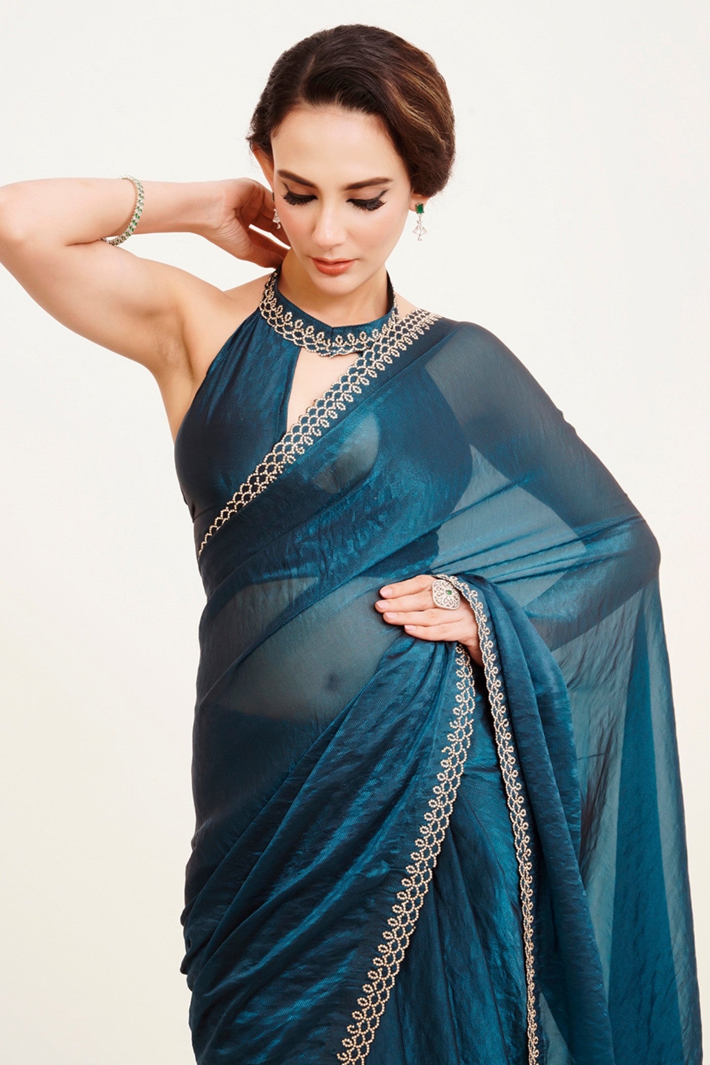 Buy MySilkLove Jasper Blue Satin Partywear Saree Online