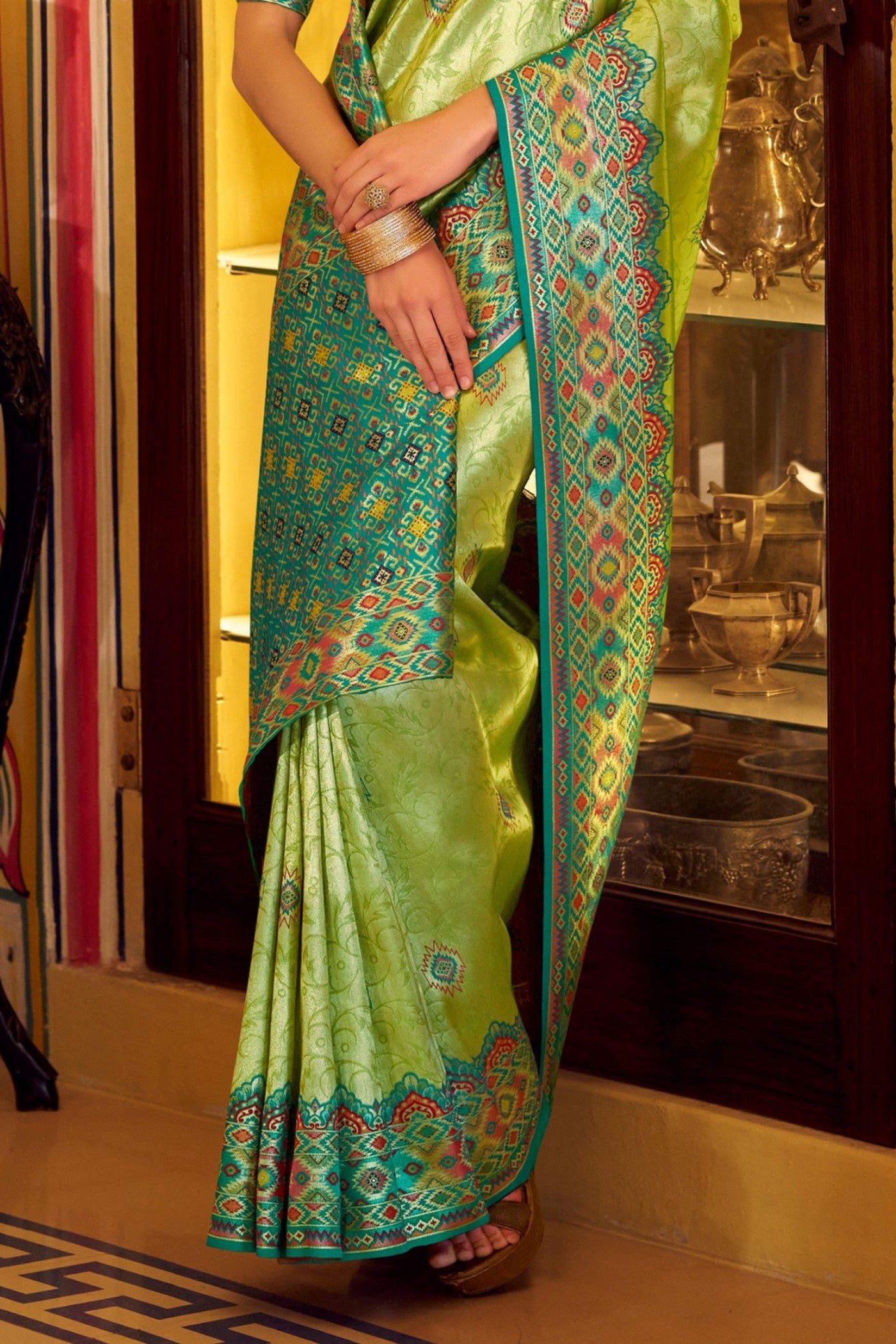 Buy MySilkLove Celedon Green Woven Tissue Patola Silk Saree Online