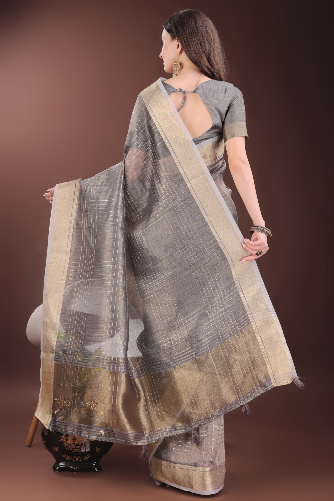 Buy MySilkLove Iron Grey Woven Organza Saree Online