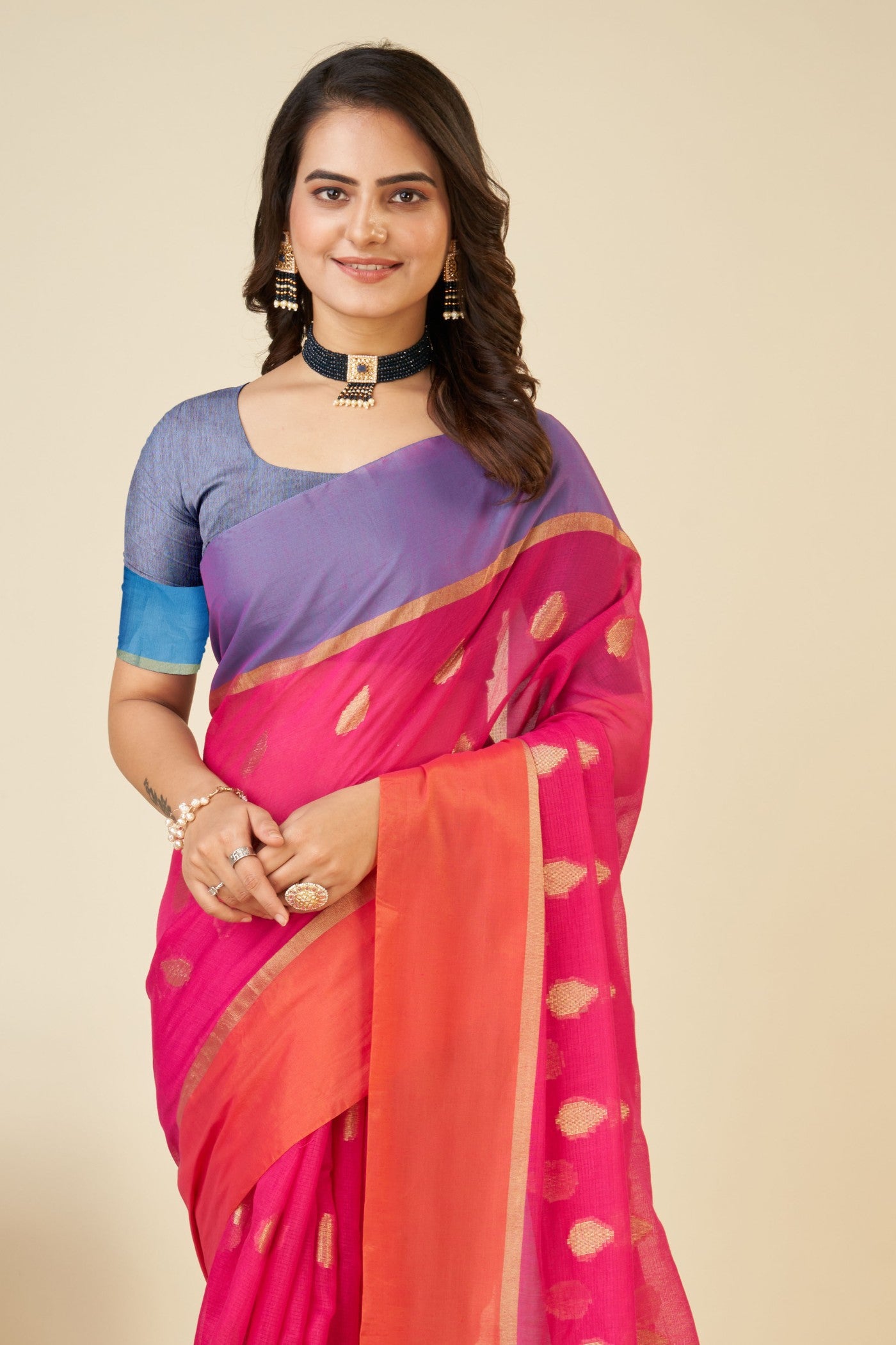 Buy MySilkLove Lily Pink Woven Cotton Saree Online