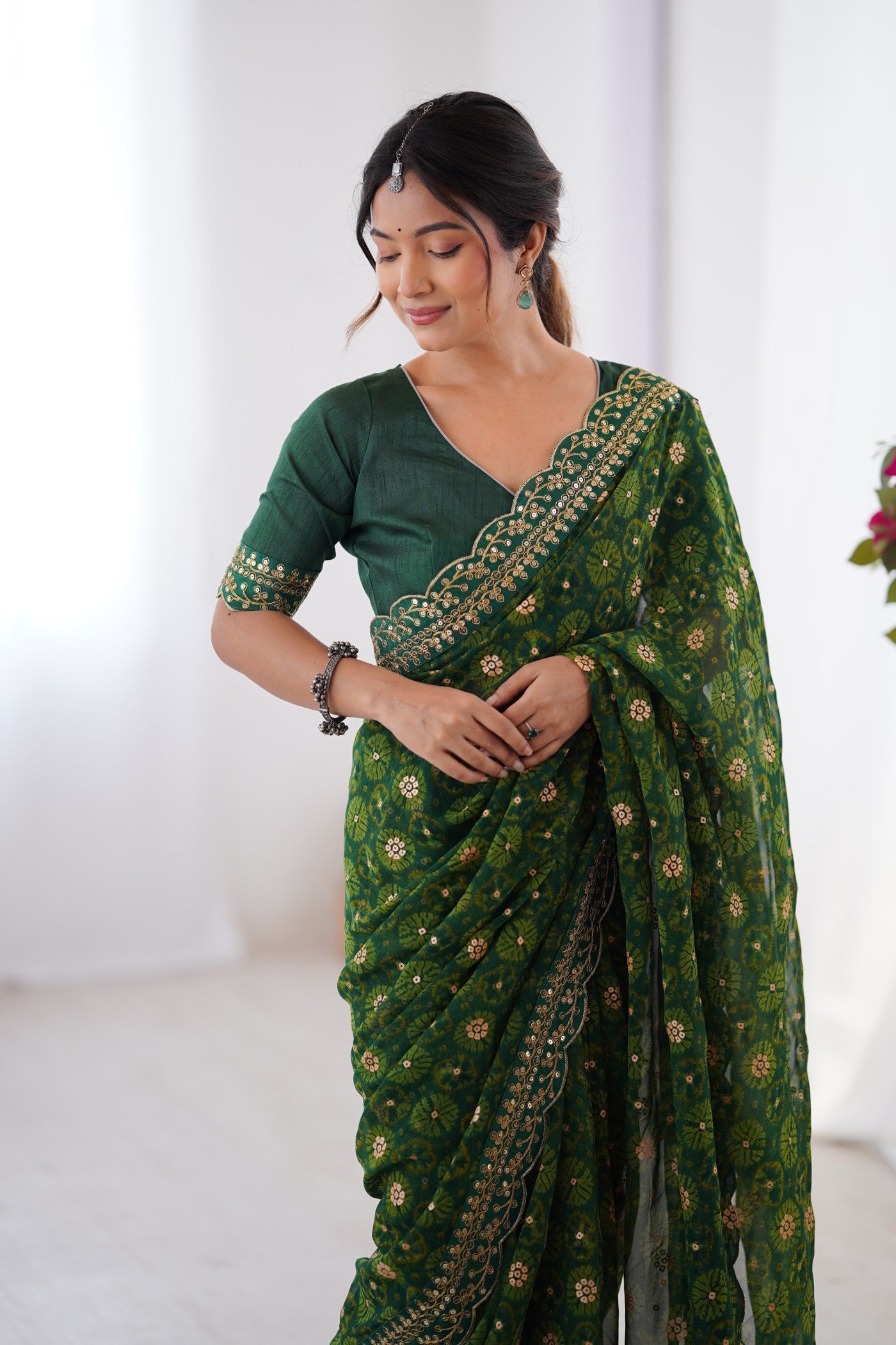 Buy MySilkLove Coconut Green Embroidery Georgette saree Online