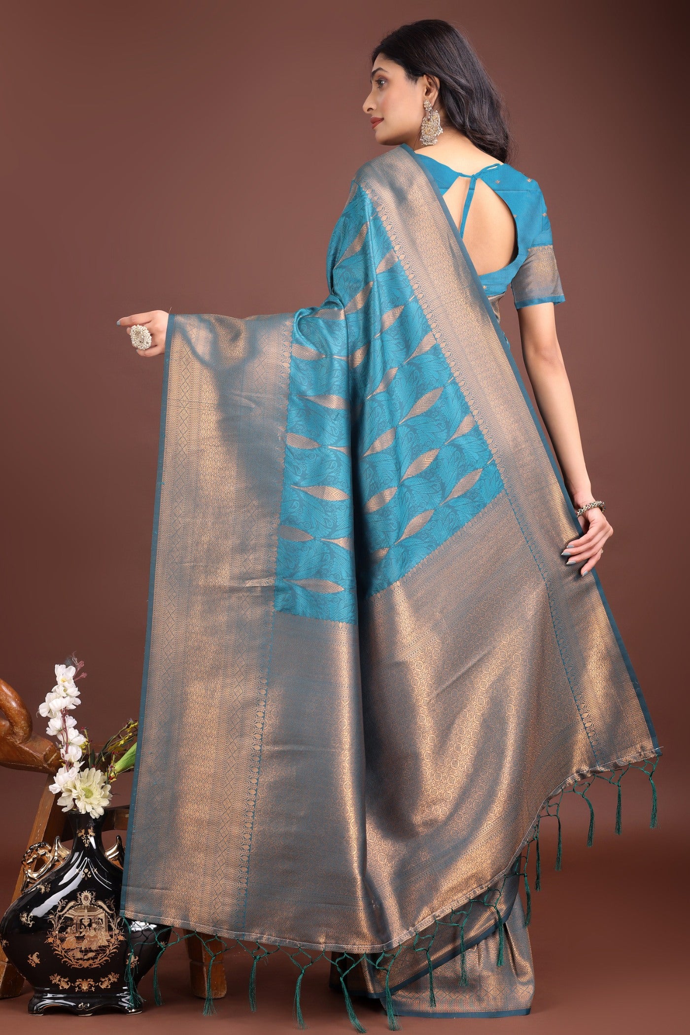 Buy MySilkLove Azure Blue Woven Banarasi Saree Online