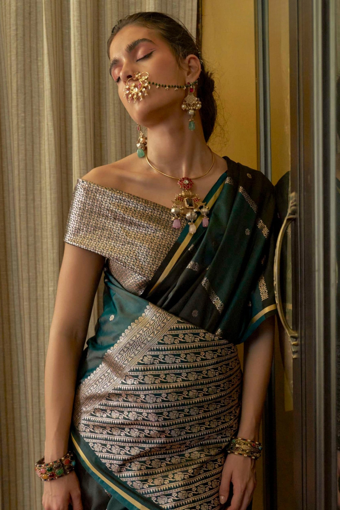 MySilkLove Hunter Green Handloom Rangkat Banarasi Satin Silk Saree