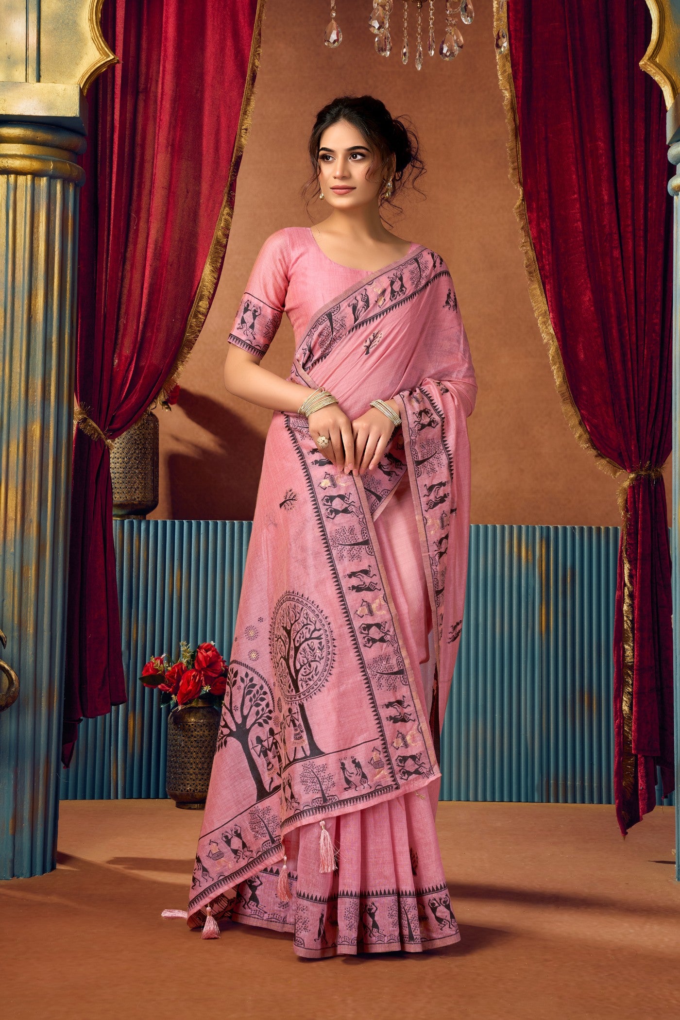 Buy MySilkLove Heather Pink Woven Modal Cotton Saree Online