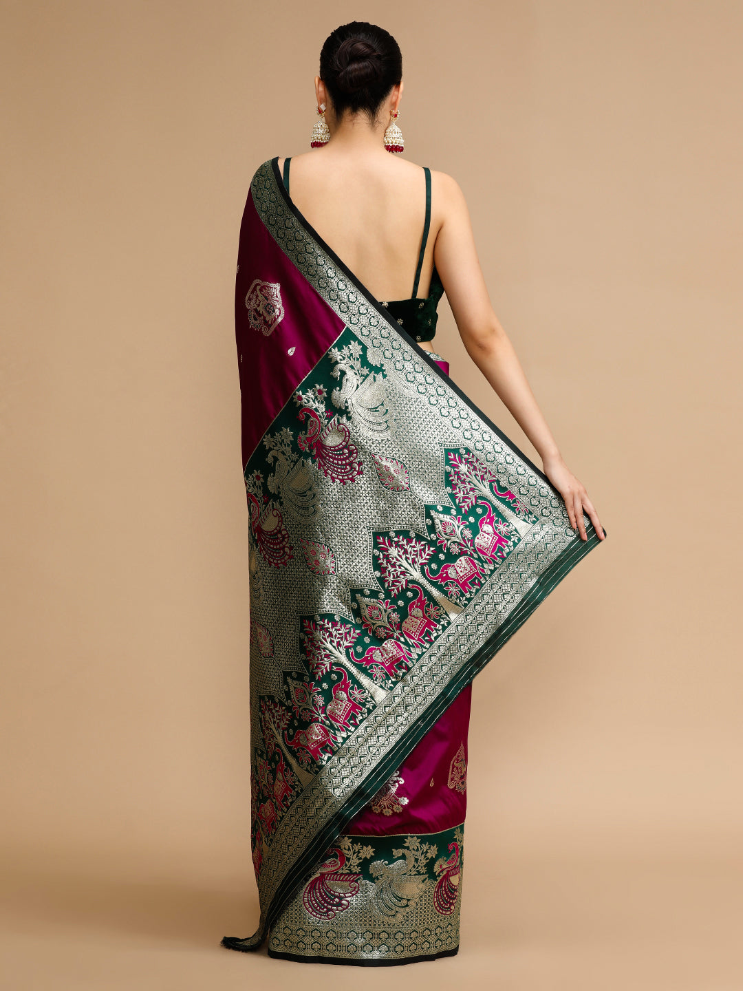 Buy MySilkLove Heather Purple and Green Woven Jacquard Lichi Silk Saree Online