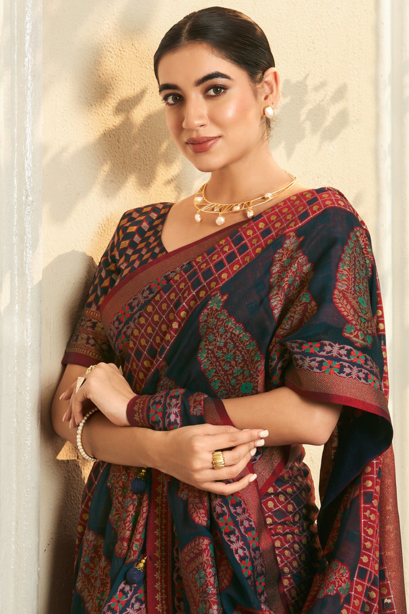 Buy MySilkLove Teal and Parts Brown Banarasi Georgette Saree Online