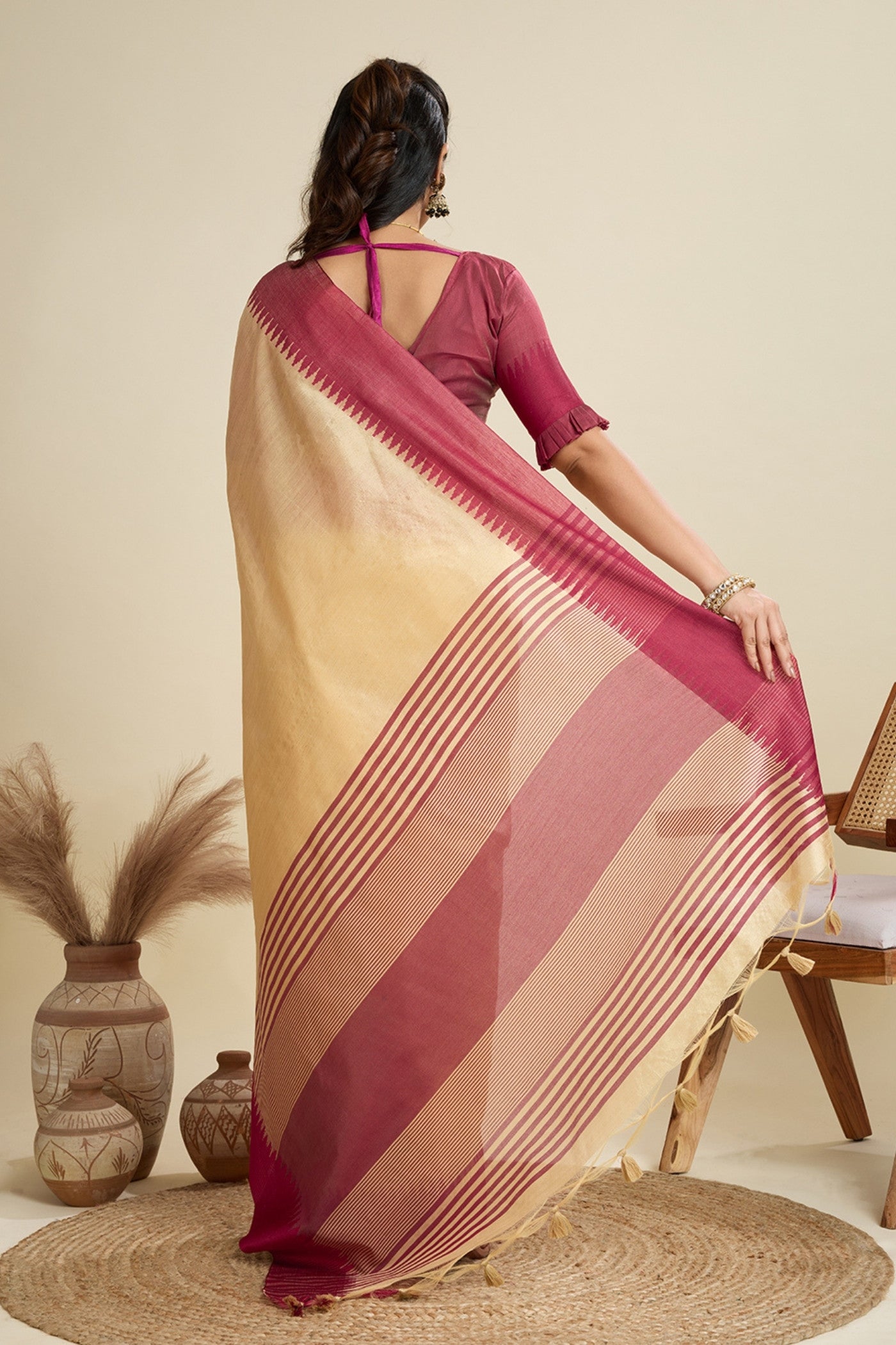 Buy MySilkLove Vanilla Cream Woven Raw Silk Saree Online